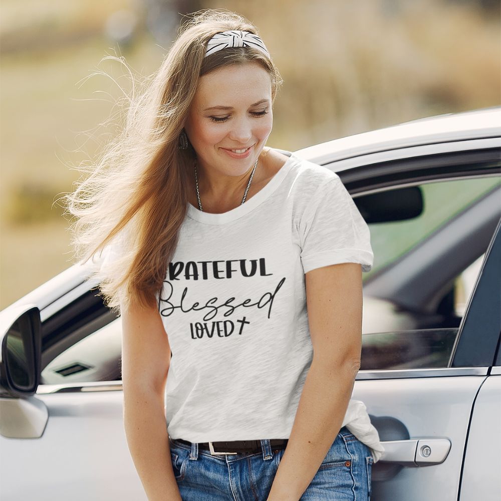 Grateful Blessed Loved Women's Relaxed - Fit Scoop Neck T-Shirt - Jesus Passion Apparel