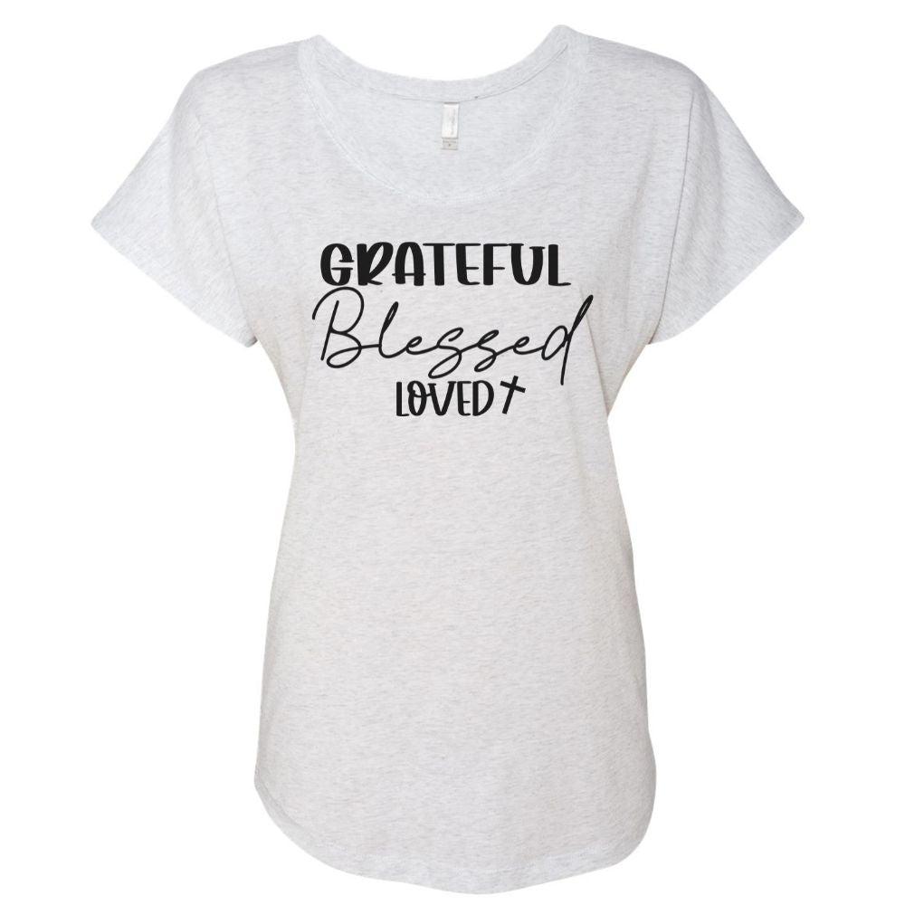 Grateful Blessed Loved Women's Relaxed - Fit Scoop Neck T-Shirt - Jesus Passion Apparel