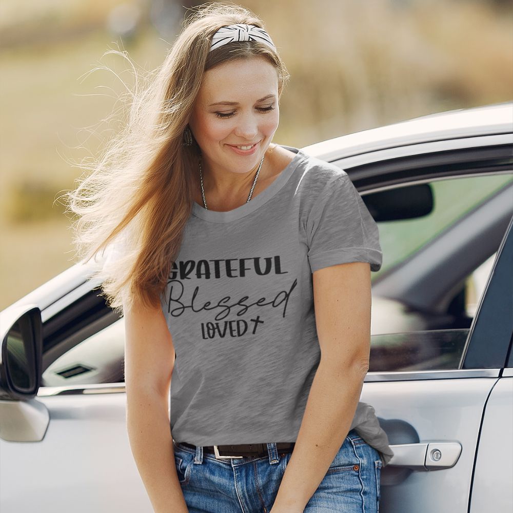 Grateful Blessed Loved Women's Relaxed - Fit Scoop Neck T-Shirt - Jesus Passion Apparel