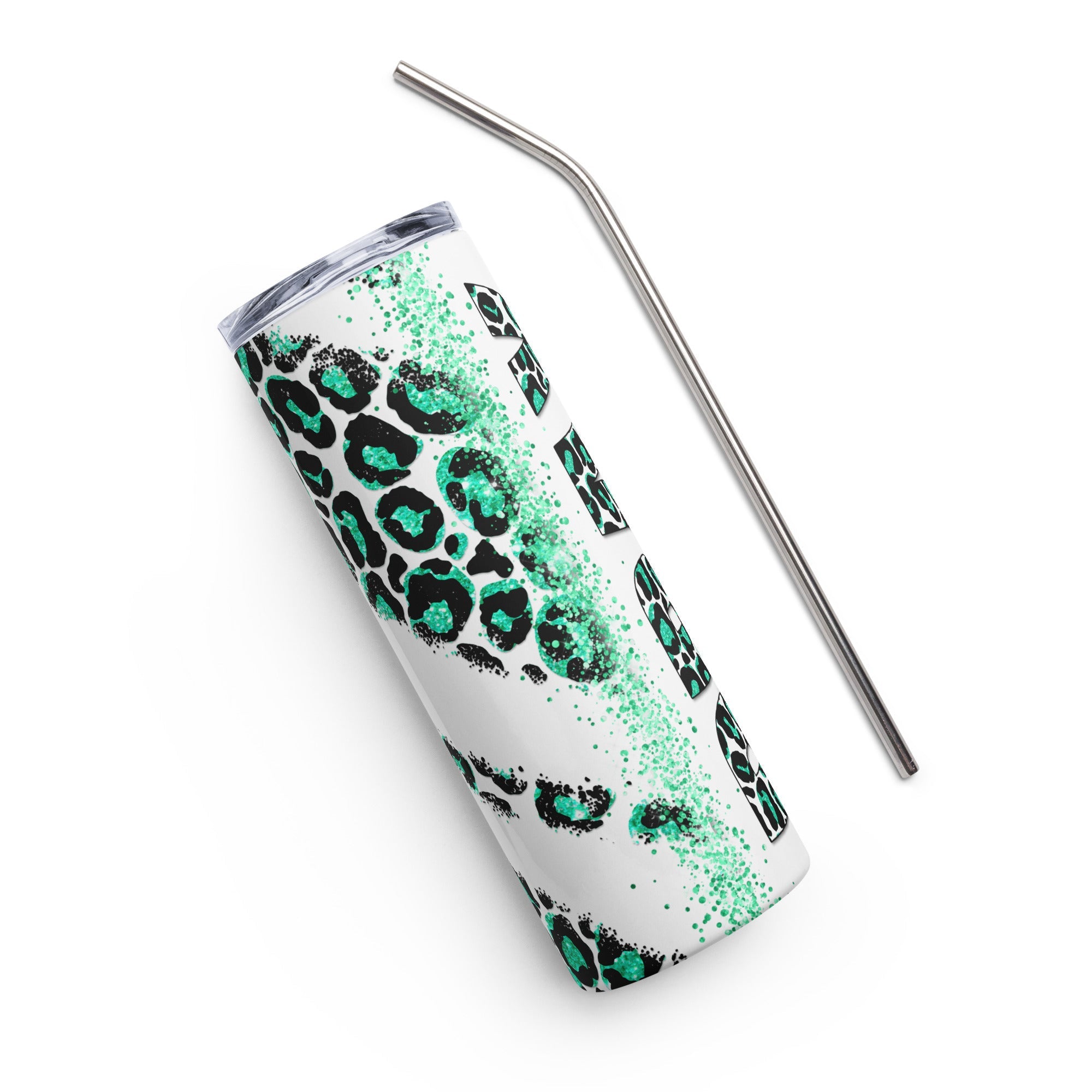 Green Pray Leopard Print Tumbler 20 oz - Stainless Steel Straw - Jesus Passion Apparel