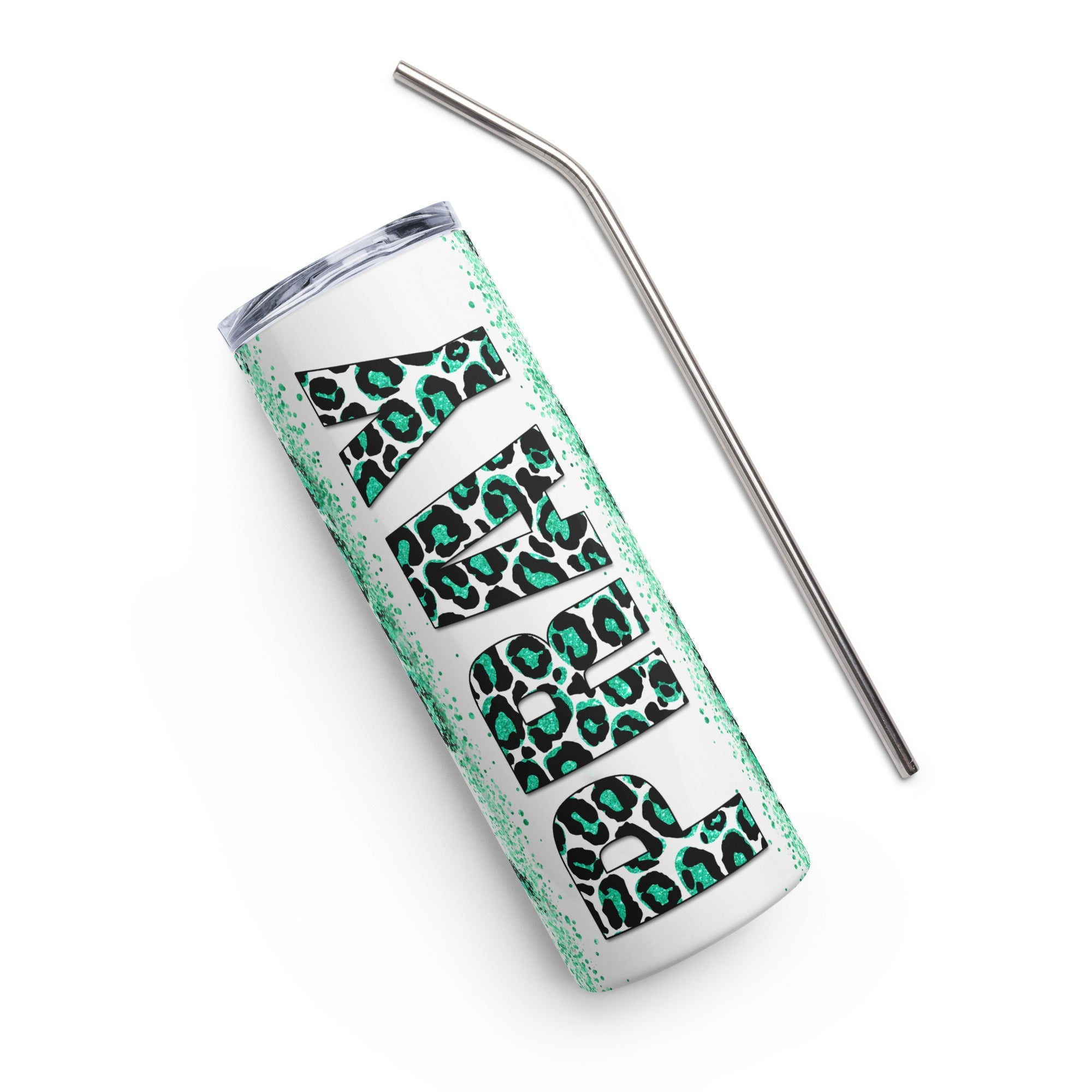 Green Pray Leopard Print Tumbler 20 oz - Stainless Steel Straw - Jesus Passion Apparel