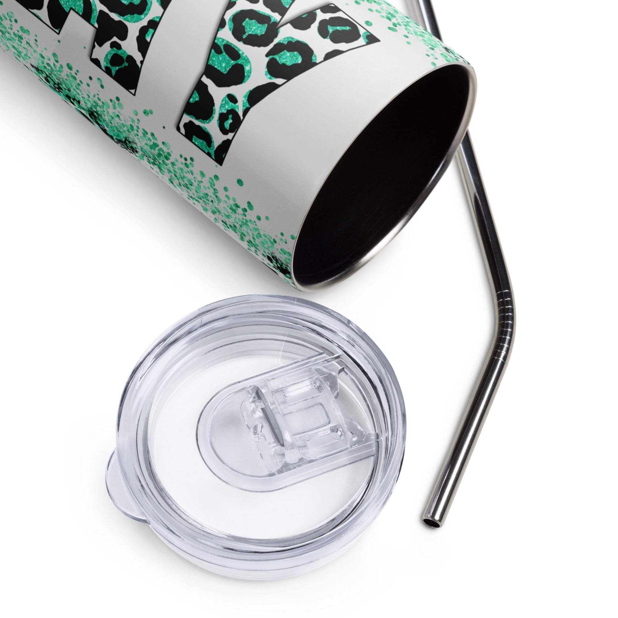 Green Pray Leopard Print Tumbler 20 oz - Stainless Steel Straw - Jesus Passion Apparel