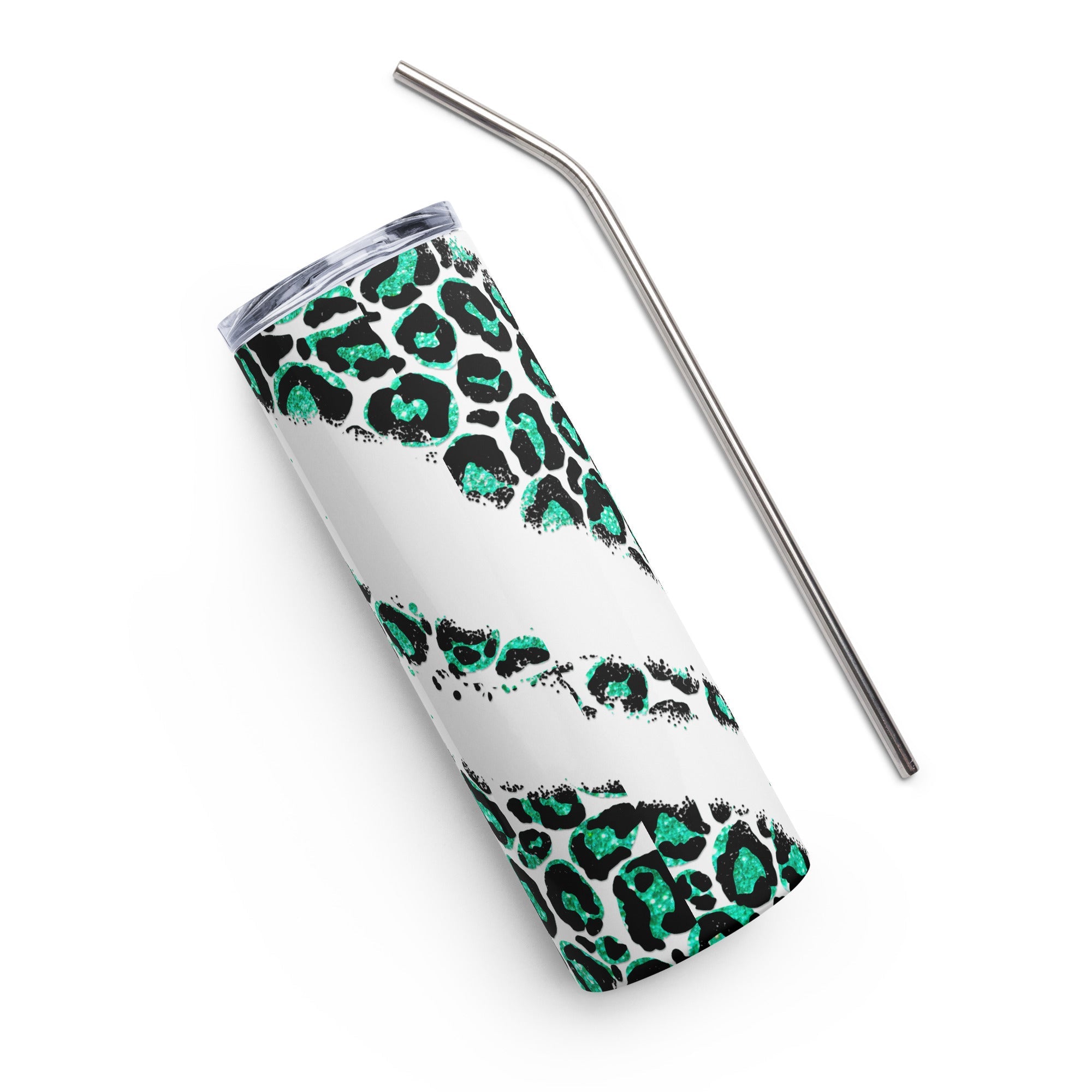 Green Pray Leopard Print Tumbler 20 oz - Stainless Steel Straw - Jesus Passion Apparel