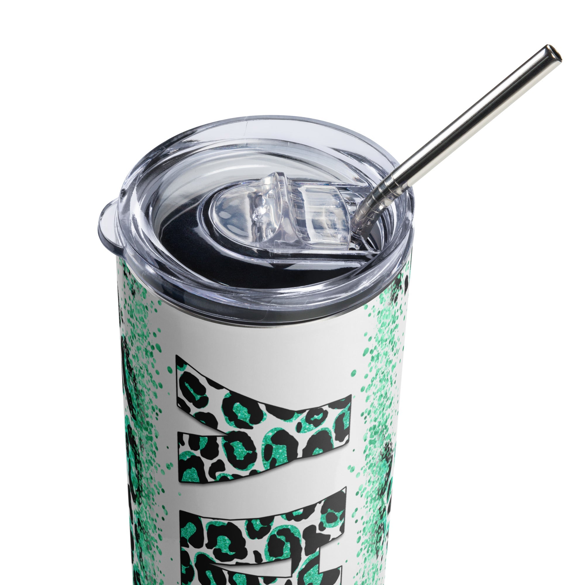 Green Pray Leopard Print Tumbler 20 oz - Stainless Steel Straw - Jesus Passion Apparel