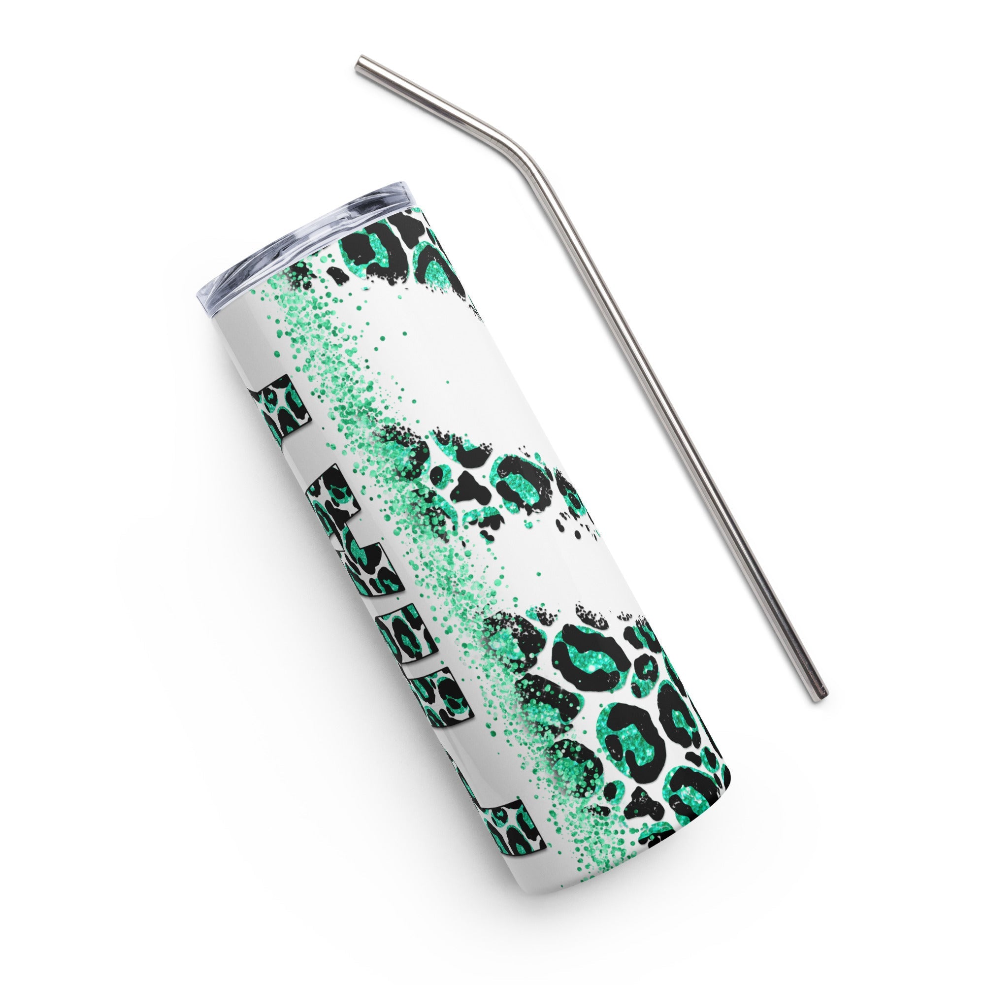 Green Pray Leopard Print Tumbler 20 oz - Stainless Steel Straw - Jesus Passion Apparel