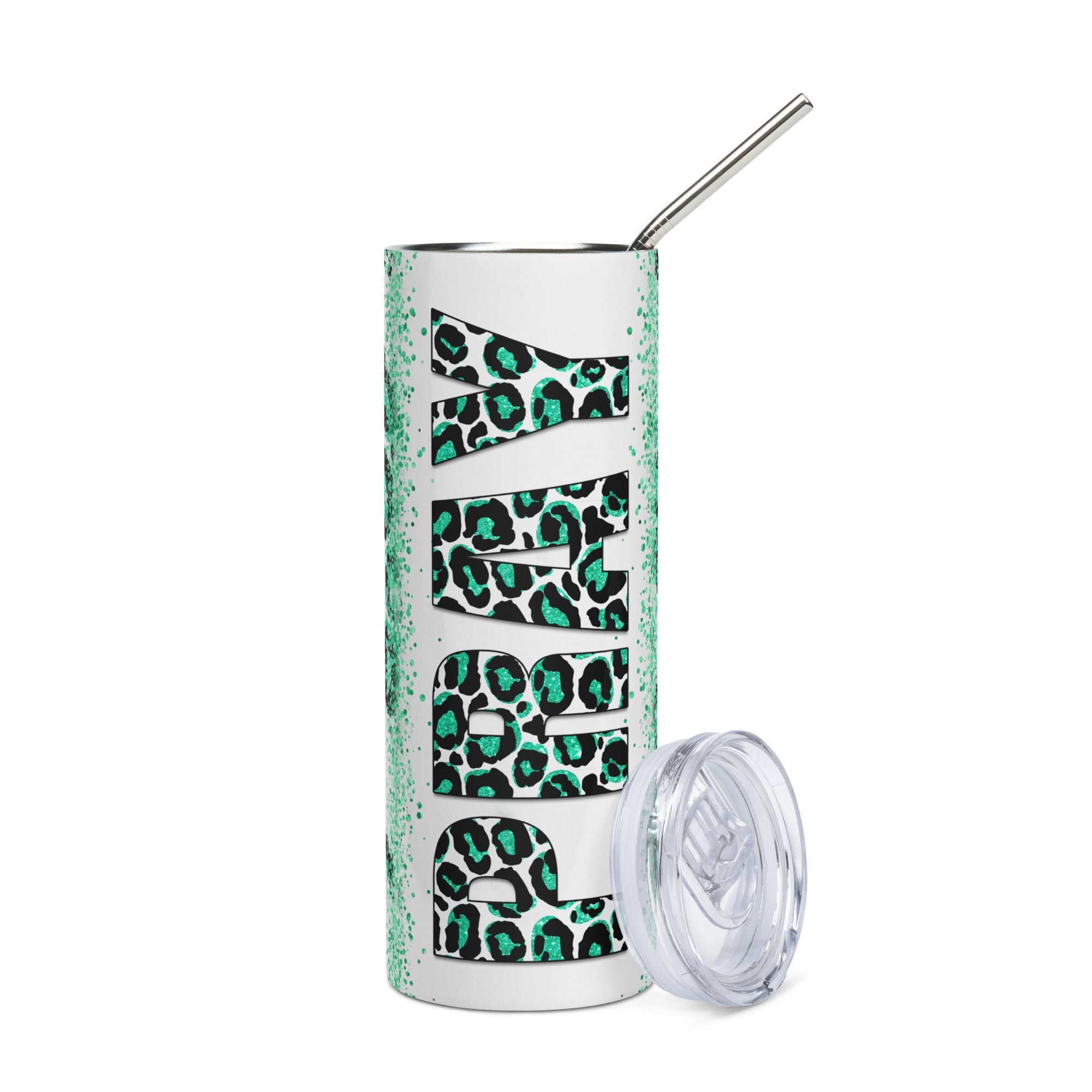 Green Pray Leopard Print Tumbler 20 oz - Stainless Steel Straw - Jesus Passion Apparel