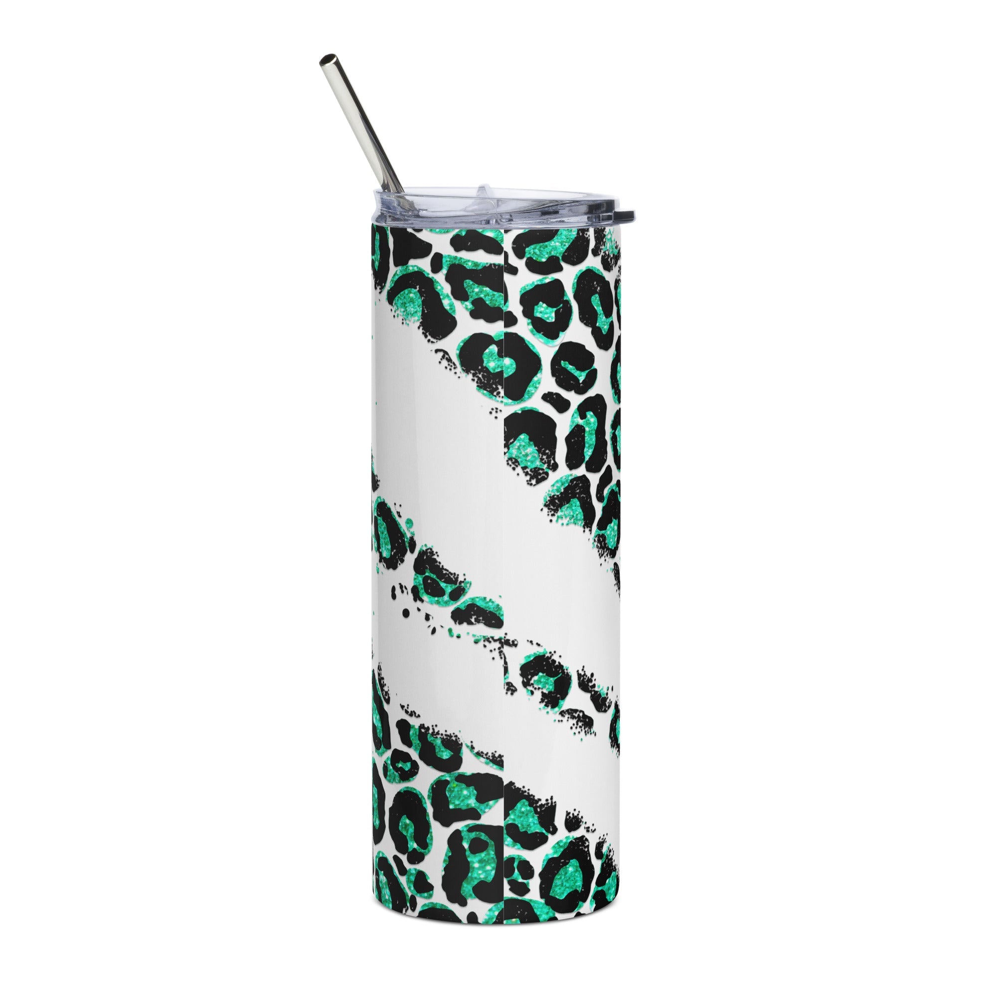 Green Pray Leopard Print Tumbler 20 oz - Stainless Steel Straw - Jesus Passion Apparel