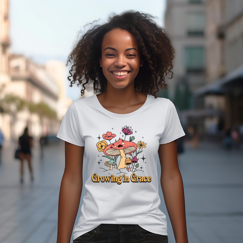 Growing in Grace Cute Mushroom Jersey Short Sleeve T-Shirt - Jesus Passion Apparel