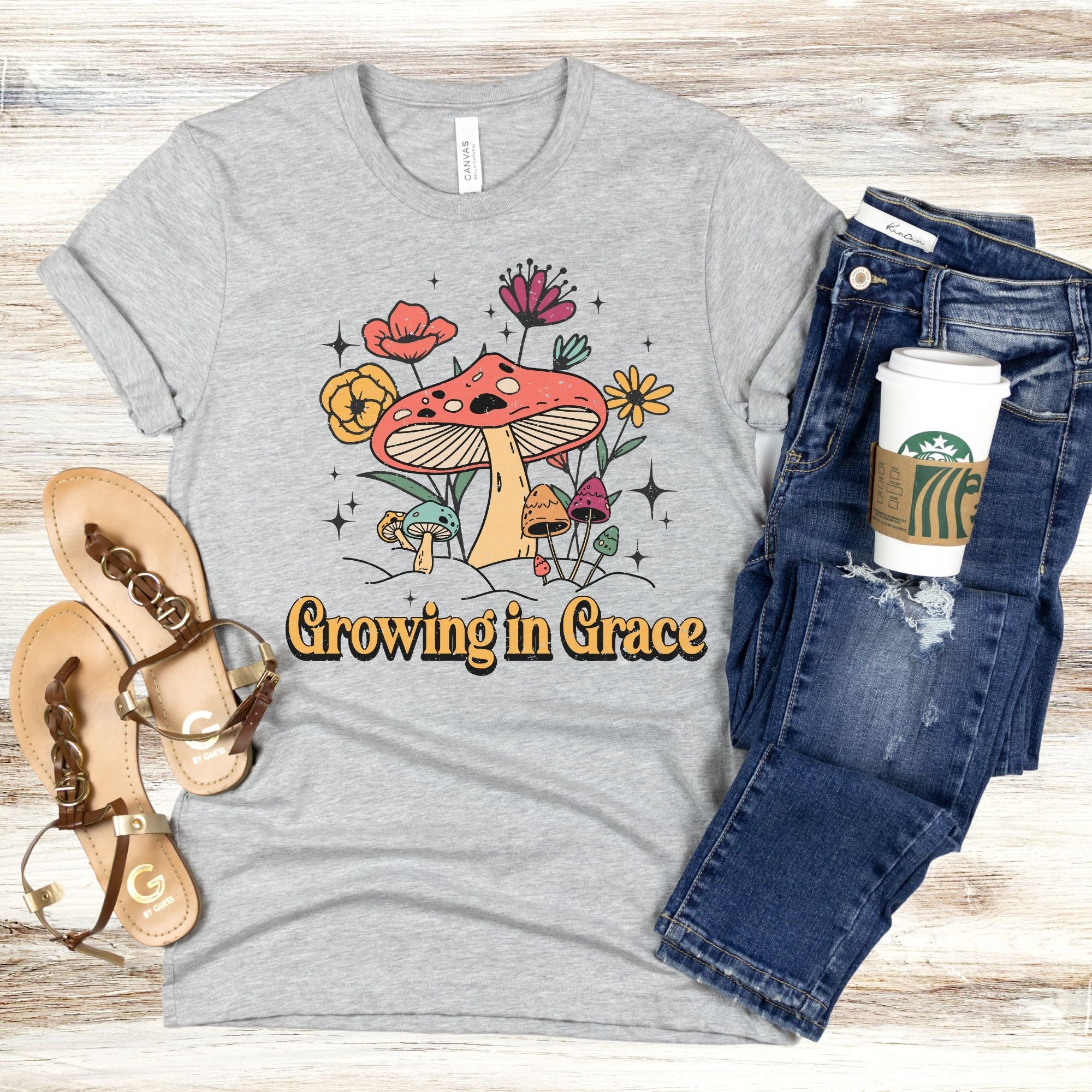 Growing in Grace Cute Mushroom Jersey Short Sleeve T-Shirt - Jesus Passion Apparel