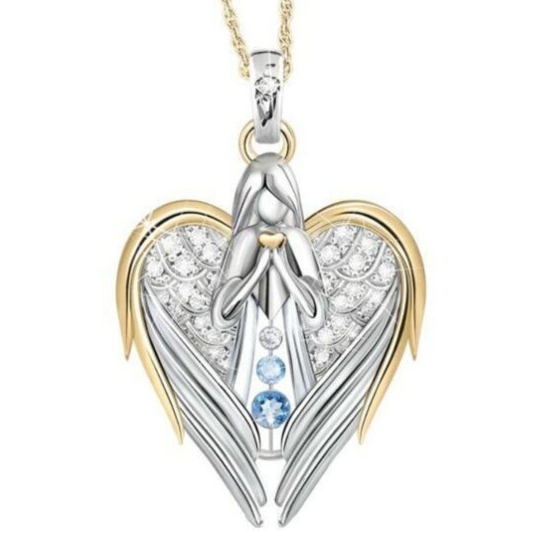 Guardian Angel Necklace - Sparkling white and blue stones - Jesus Passion Apparel