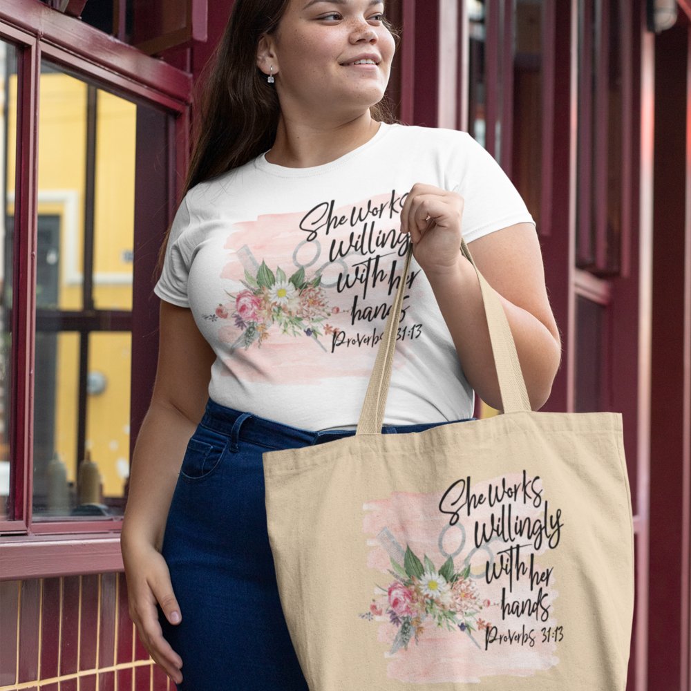 Hair Stylist - She Words Willingly Relaxed T-Shirt - Matching Tote Available - Jesus Passion Apparel