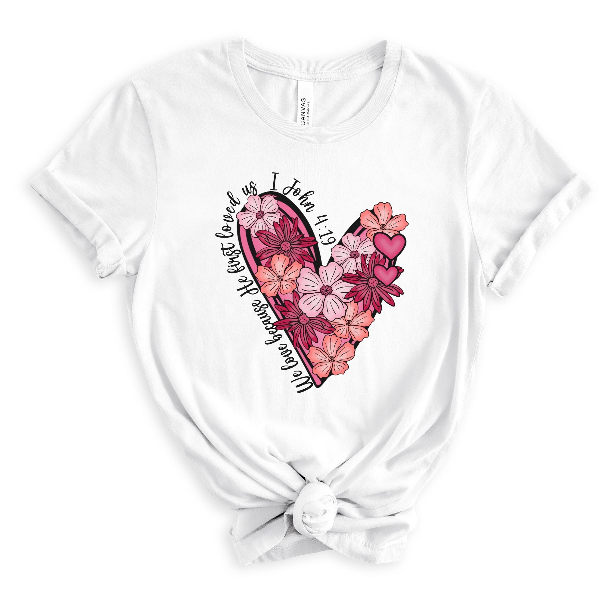 He Loved First Flower Heart Unisex Jersey Short Sleeve Tee - White - Jesus Passion Apparel