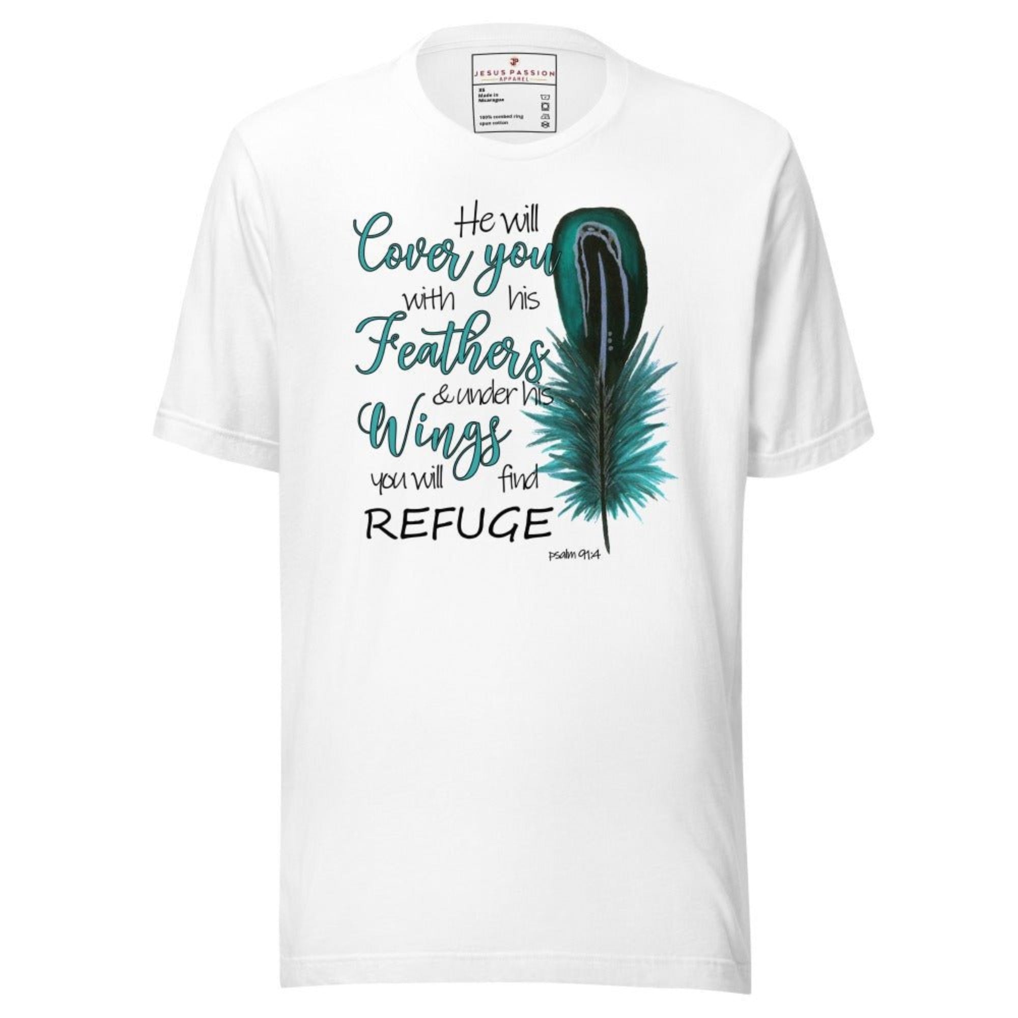 He Will Cover You Feathers Turquois Jersey Short Sleeve T-Shirt - Jesus Passion Apparel