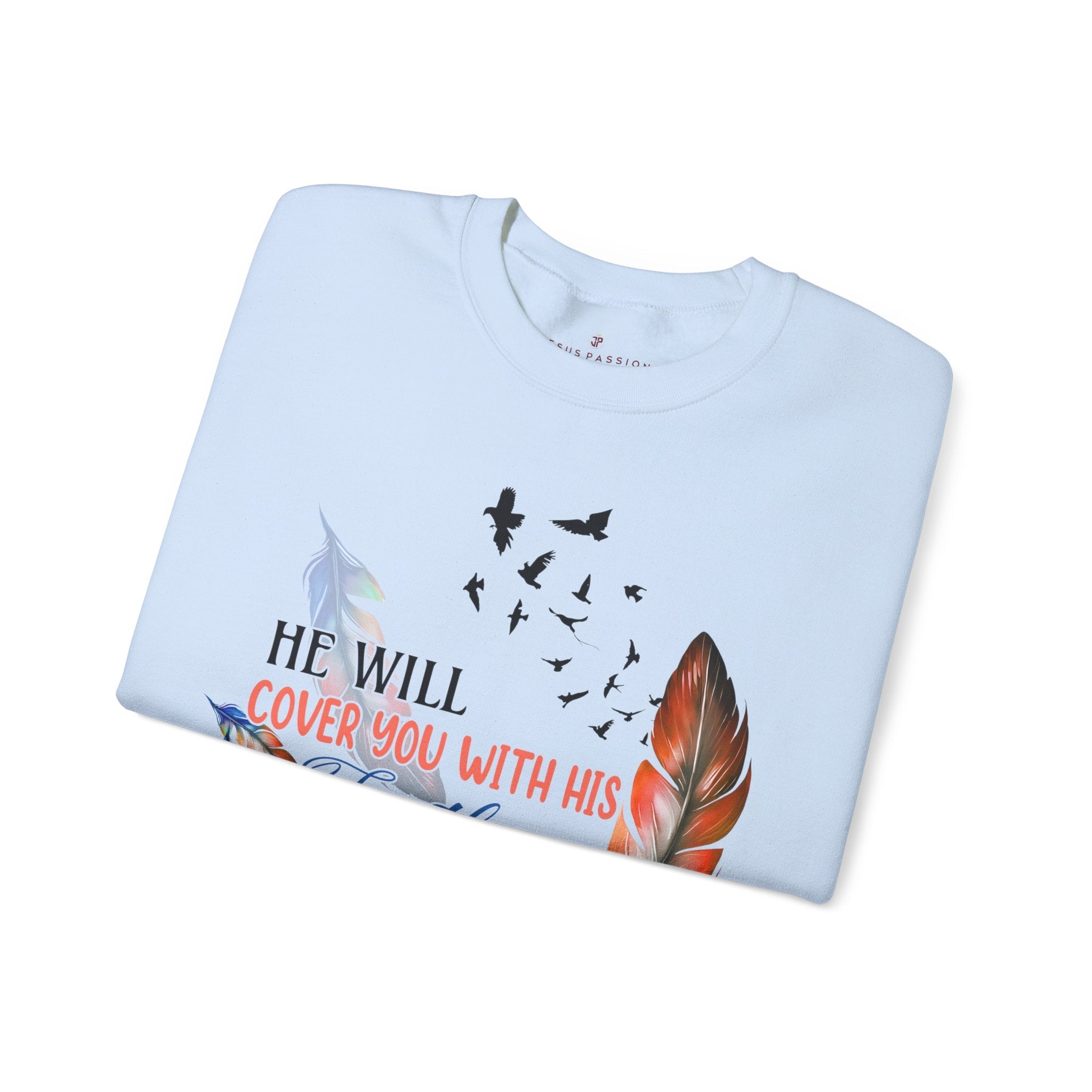 He Will Cover you with Feathers Women's Fleece Unisex - Fit Sweatshirt Light Blue / White - Jesus Passion Apparel