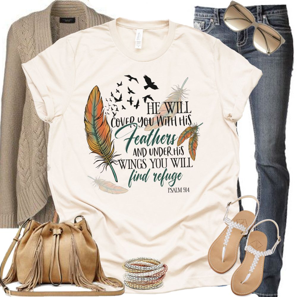 He Will Cover You with His Feathers Jersey Short Sleeve T-Shirt - Jesus Passion Apparel