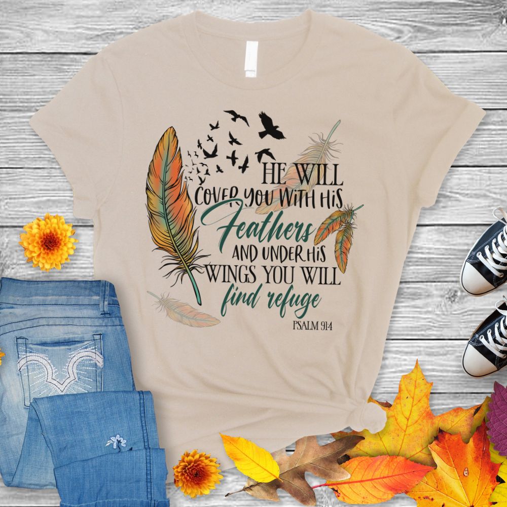 He Will Cover You with His Feathers Jersey Short Sleeve T-Shirt - Jesus Passion Apparel