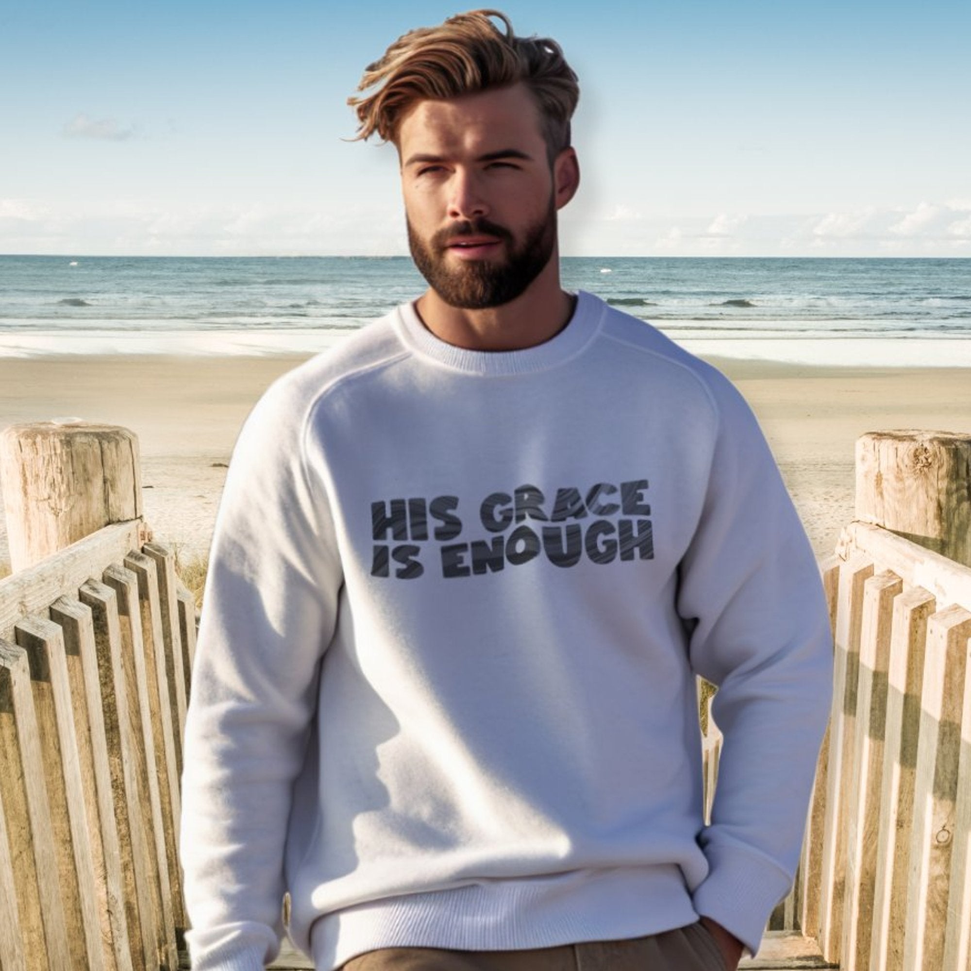 His Grace is Enough Fleece Unisex - Fit Sweatshirt - White - Jesus Passion Apparel