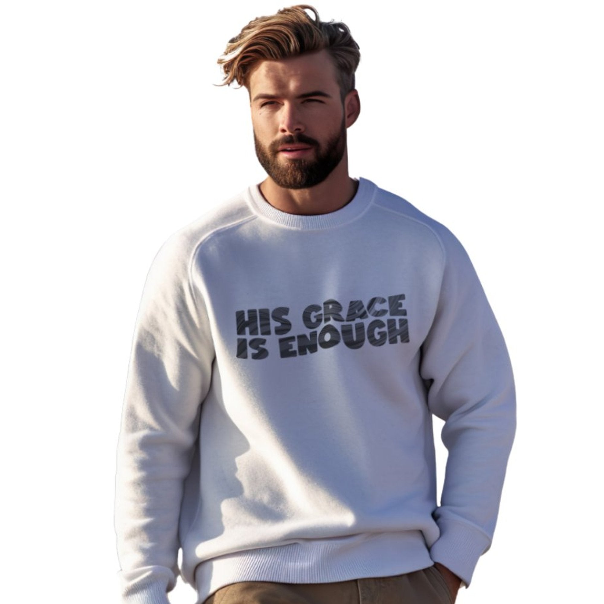 His Grace is Enough Fleece Unisex - Fit Sweatshirt - White - Jesus Passion Apparel