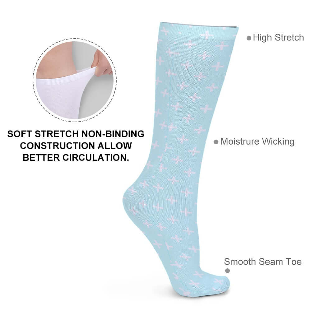 Holy Cross Inspirational Sky Blue Breathable Stockings (Pack of 1) - Jesus Passion Apparel