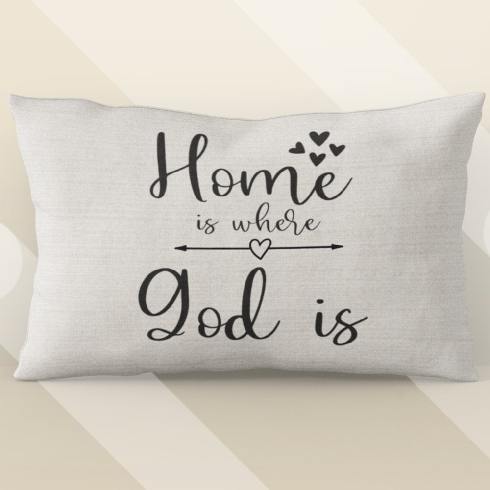 Home is Where God Is Script with Natural Linen Design Premium Pillows - Jesus Passion Apparel