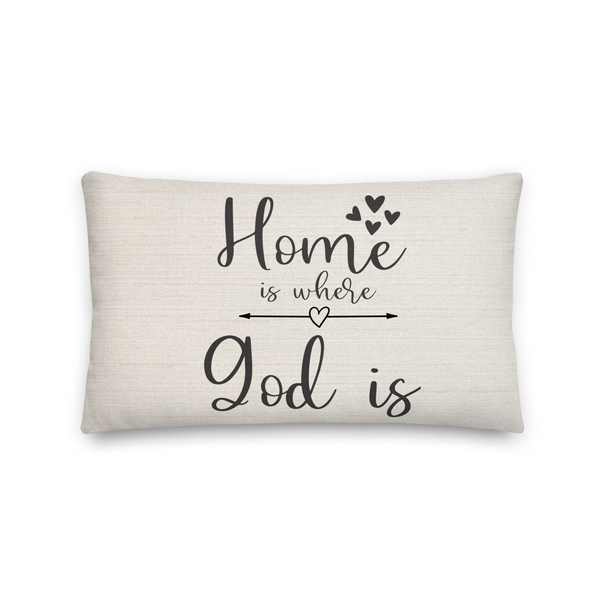 Home is Where God Is Script with Natural Linen Design Premium Pillows - Jesus Passion Apparel