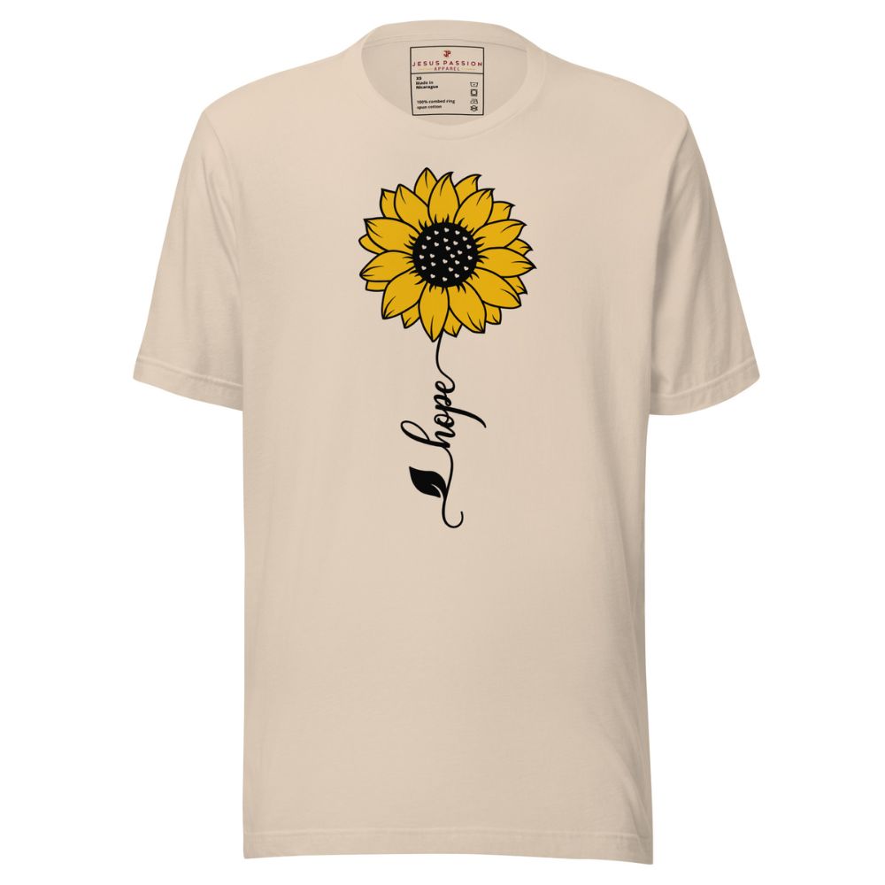 Hope Sunflower Vertical Jersey Short Sleeve T-Shirt Color: Soft Cream Size: XS Jesus Passion Apparel