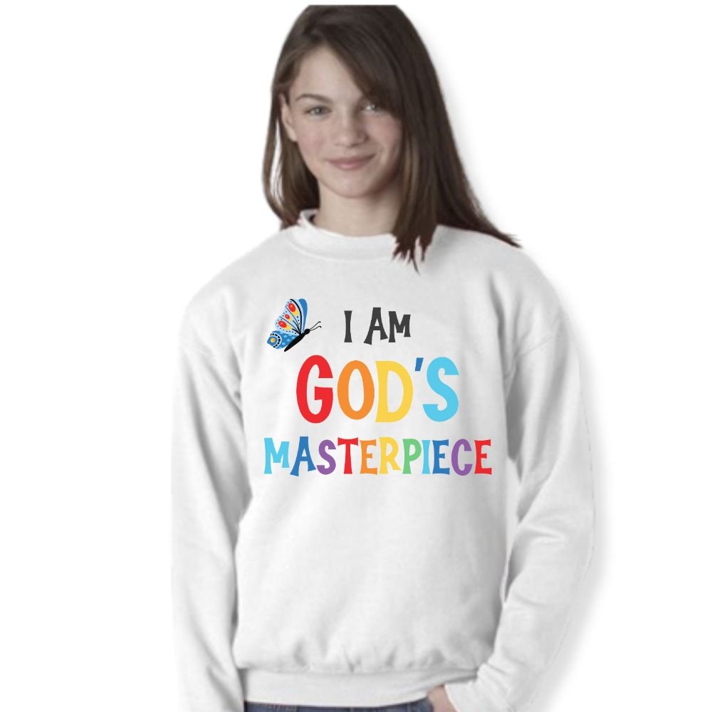 I Am God's Masterpiece Youth Crewneck Sweatshirt - Jesus Passion Apparel