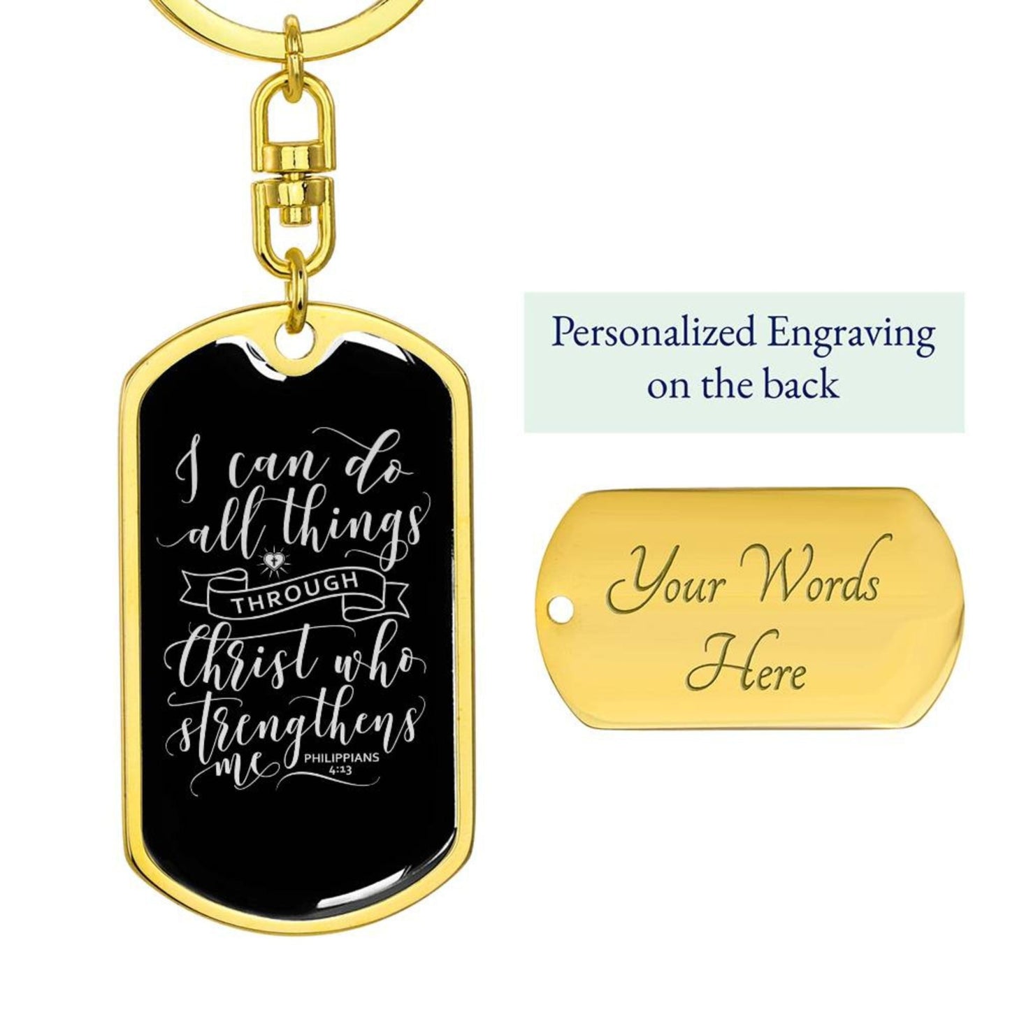 I Can Do All Things - Gold Dog Tag with Swivel Keychain - Jesus Passion Apparel