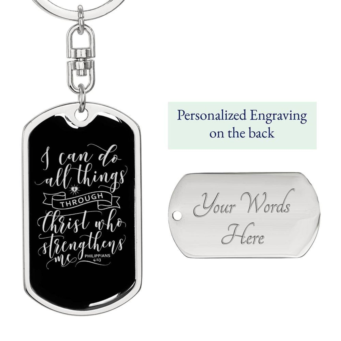 I Can Do All Things - Silver Dog Tag with Swivel Keychain - Jesus Passion Apparel