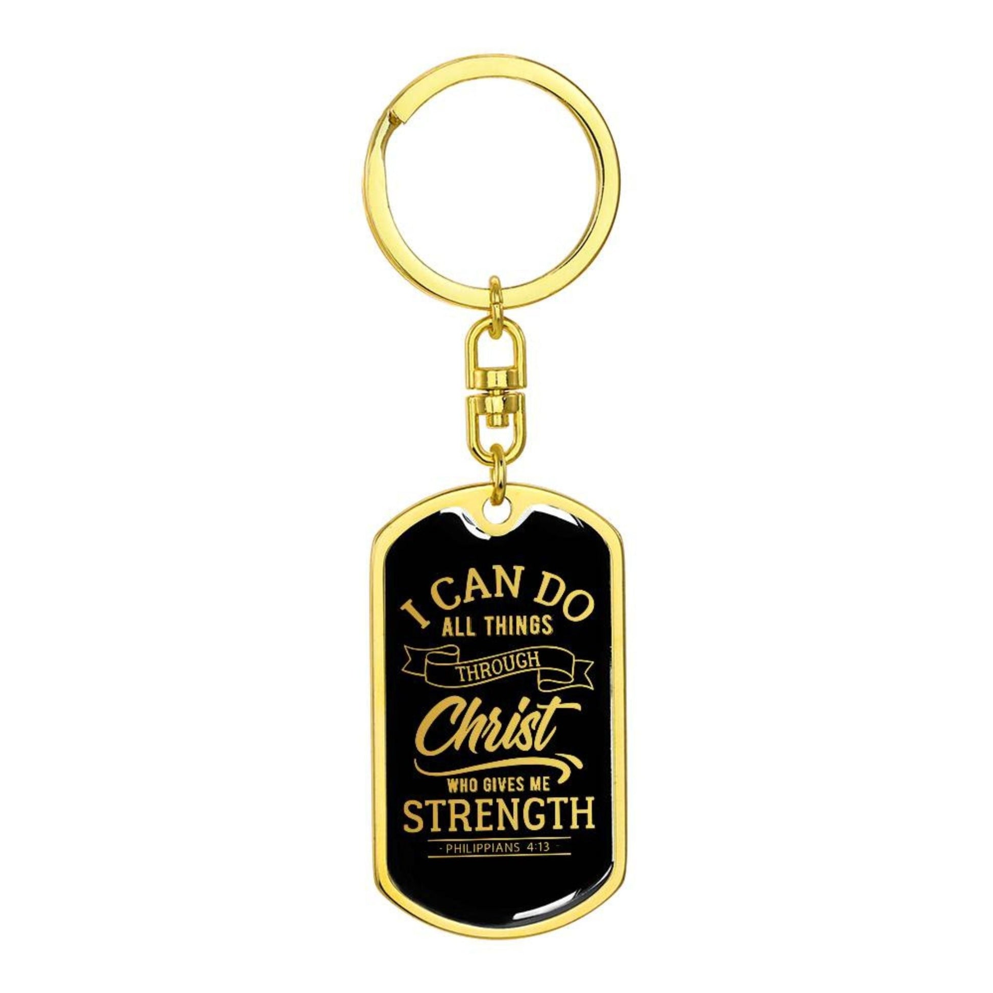 I Can Do All Things Through Christ - Gold Dog Tag with Swivel Keychain - Jesus Passion Apparel