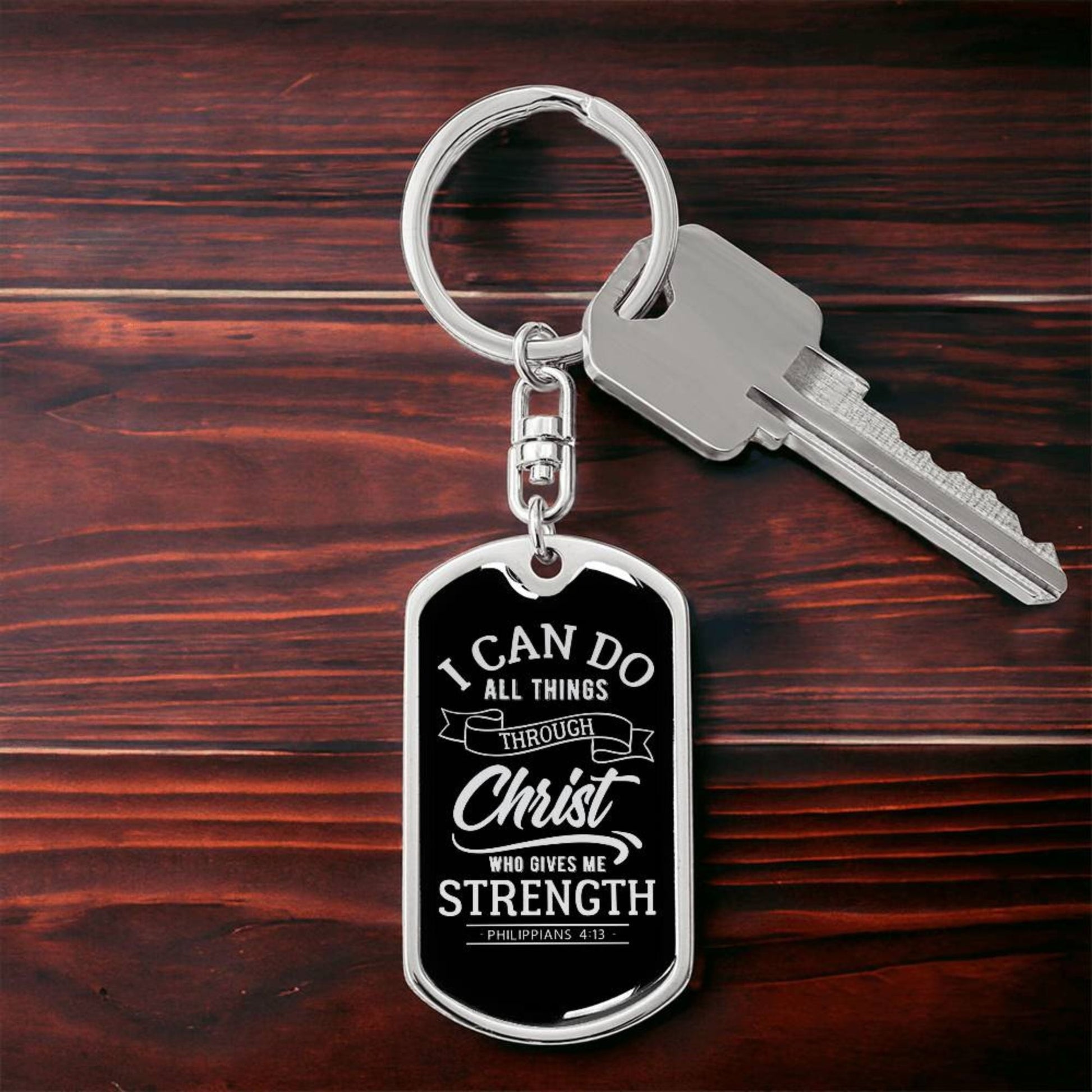 I Can Do All Things Through Christ - Silver Dog Tag with Swivel Keychain - Jesus Passion Apparel