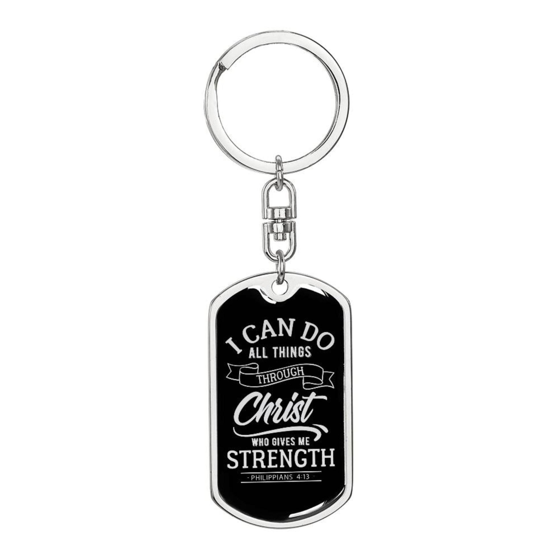 I Can Do All Things Through Christ - Silver Dog Tag with Swivel Keychain - Jesus Passion Apparel