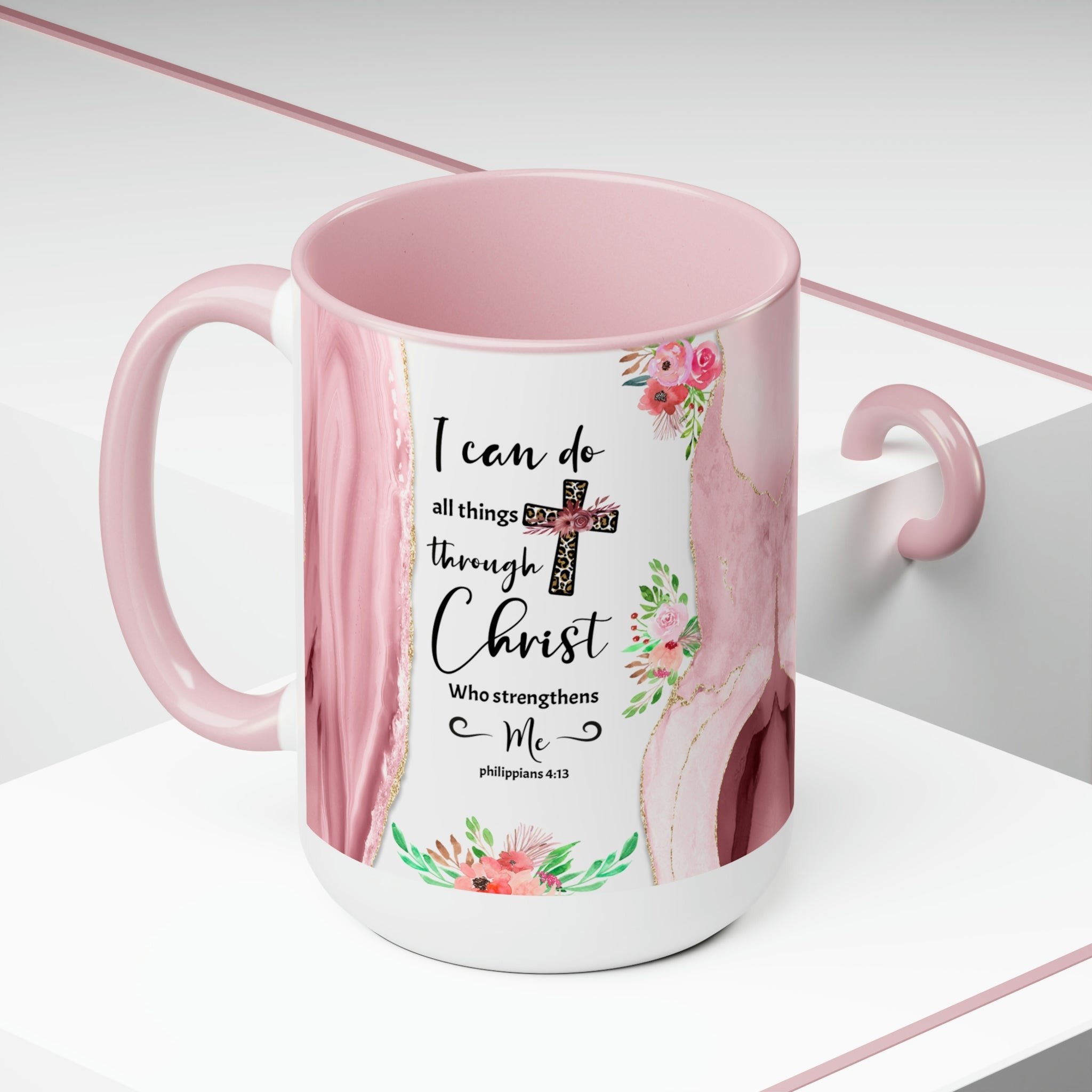 I Can do Anything Through Christ Pink Two - Tone Coffee Mug, 15oz - Jesus Passion Apparel