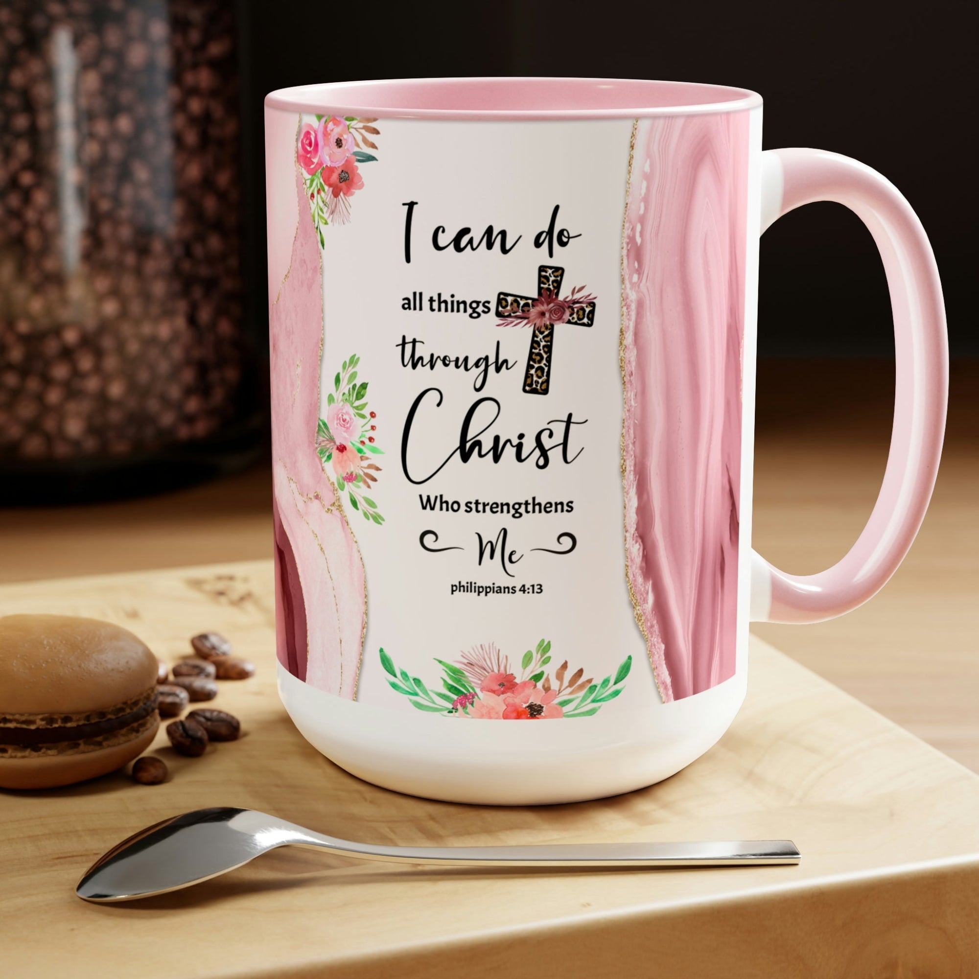 I Can do Anything Through Christ Pink Two - Tone Coffee Mug, 15oz - Jesus Passion Apparel