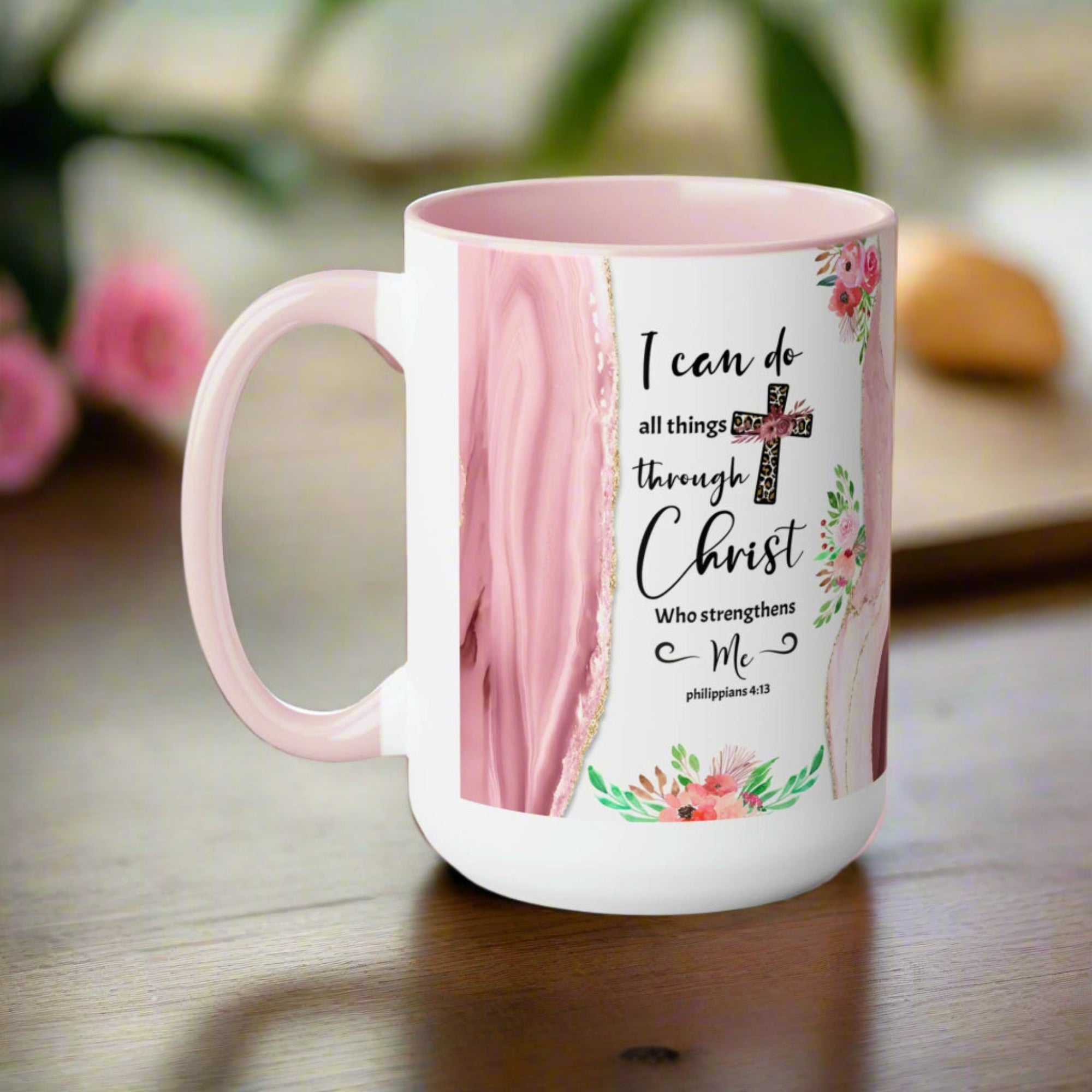 I Can do Anything Through Christ Pink Two - Tone Coffee Mug, 15oz - Jesus Passion Apparel