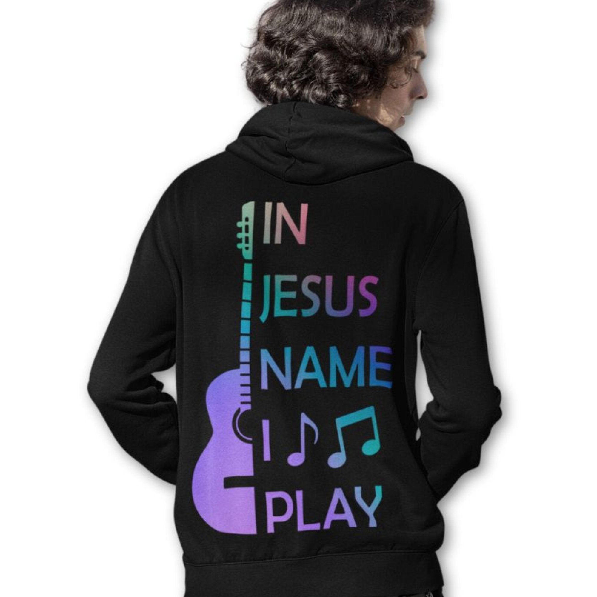 In Jesus Name I Play Acoustic Guitar Men's Heavy Blend™ Hoodie - Jesus Passion Apparel