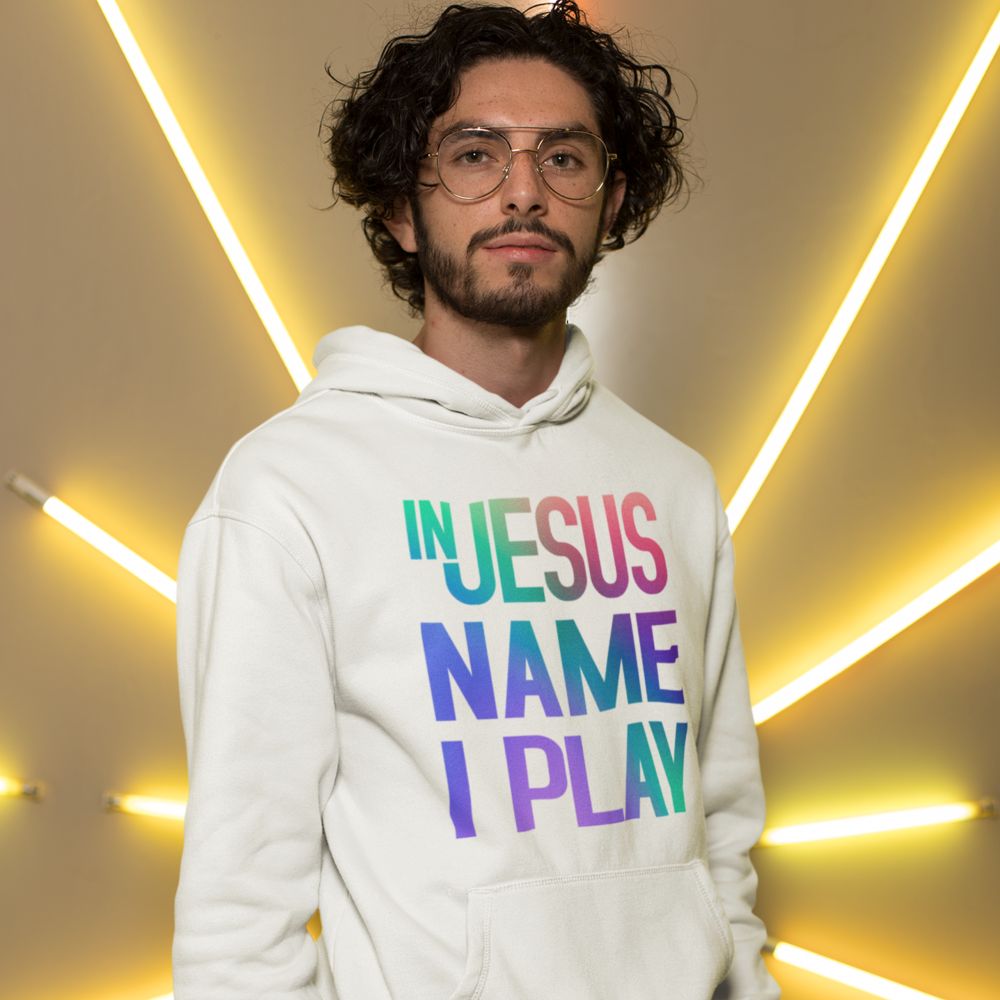 In Jesus Name I Play Acoustic Guitar Men's Heavy Blend™ Hoodie - Jesus Passion Apparel