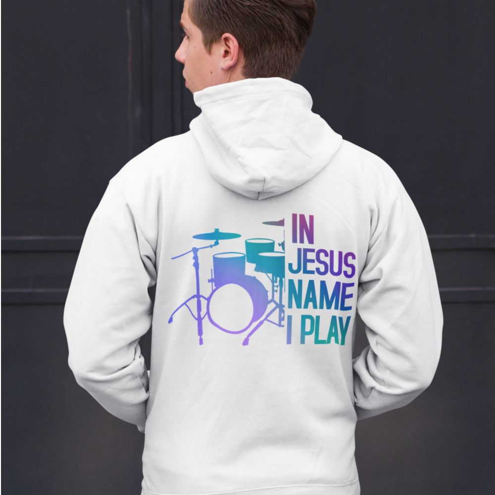 In Jesus Name I Play Drums Men's Heavy Blend™ Hoodie - Jesus Passion Apparel