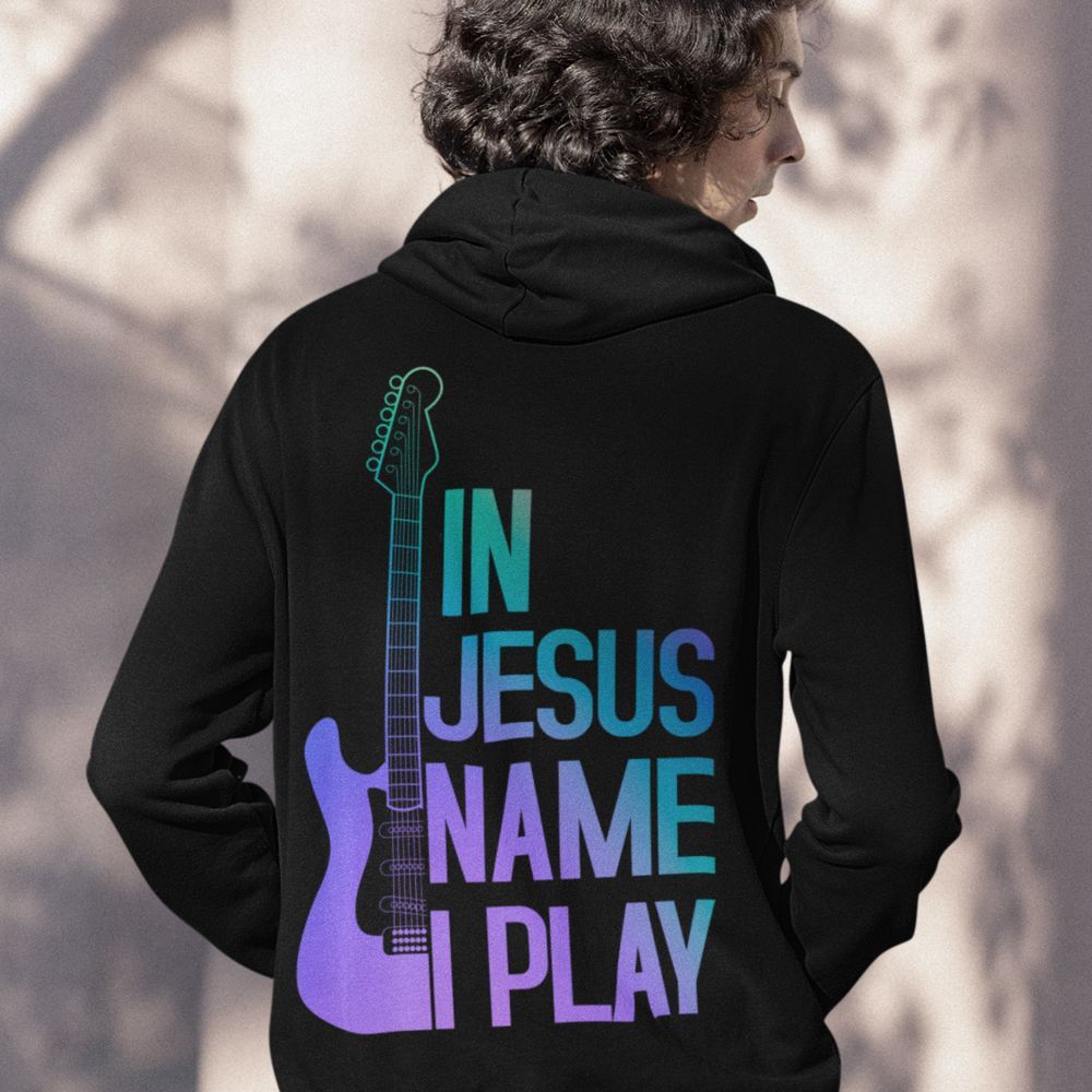 In Jesus Name I Play Electric Guitar Men's Heavy Blend™ Hoodie - Jesus Passion Apparel