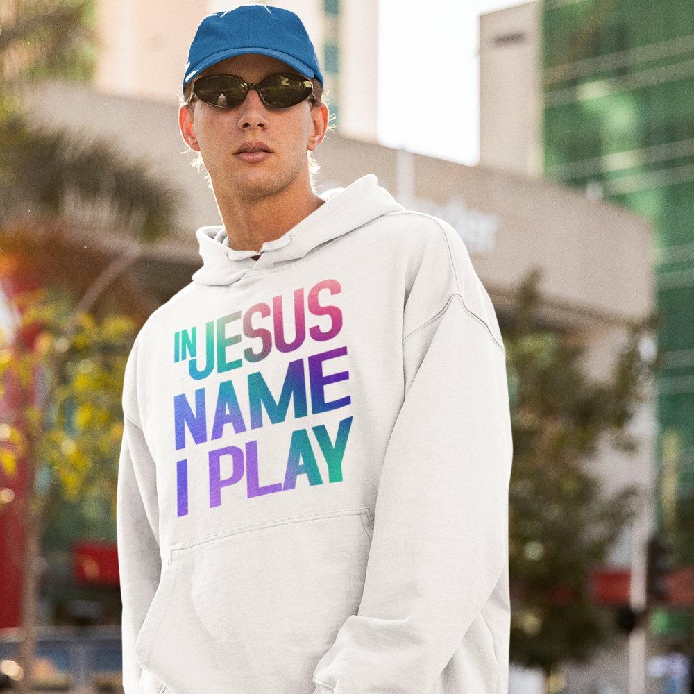 In Jesus Name I Play Electric Guitar Men's Heavy Blend™ Hoodie - Jesus Passion Apparel