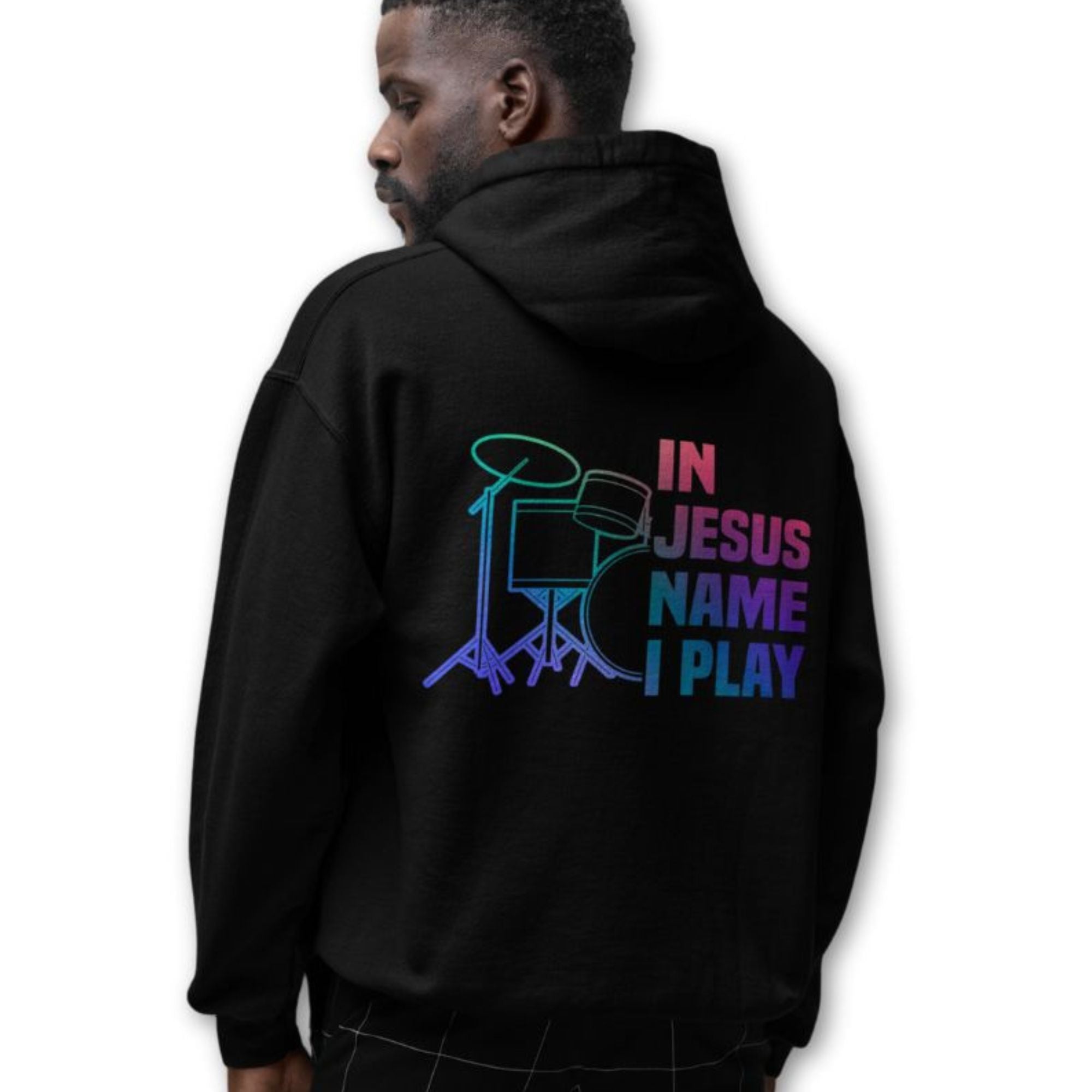 In Jesus Name I Play Drums-Mini Set Men's Heavy Blend™ Hoodie Color: White Size: S Jesus Passion Apparel