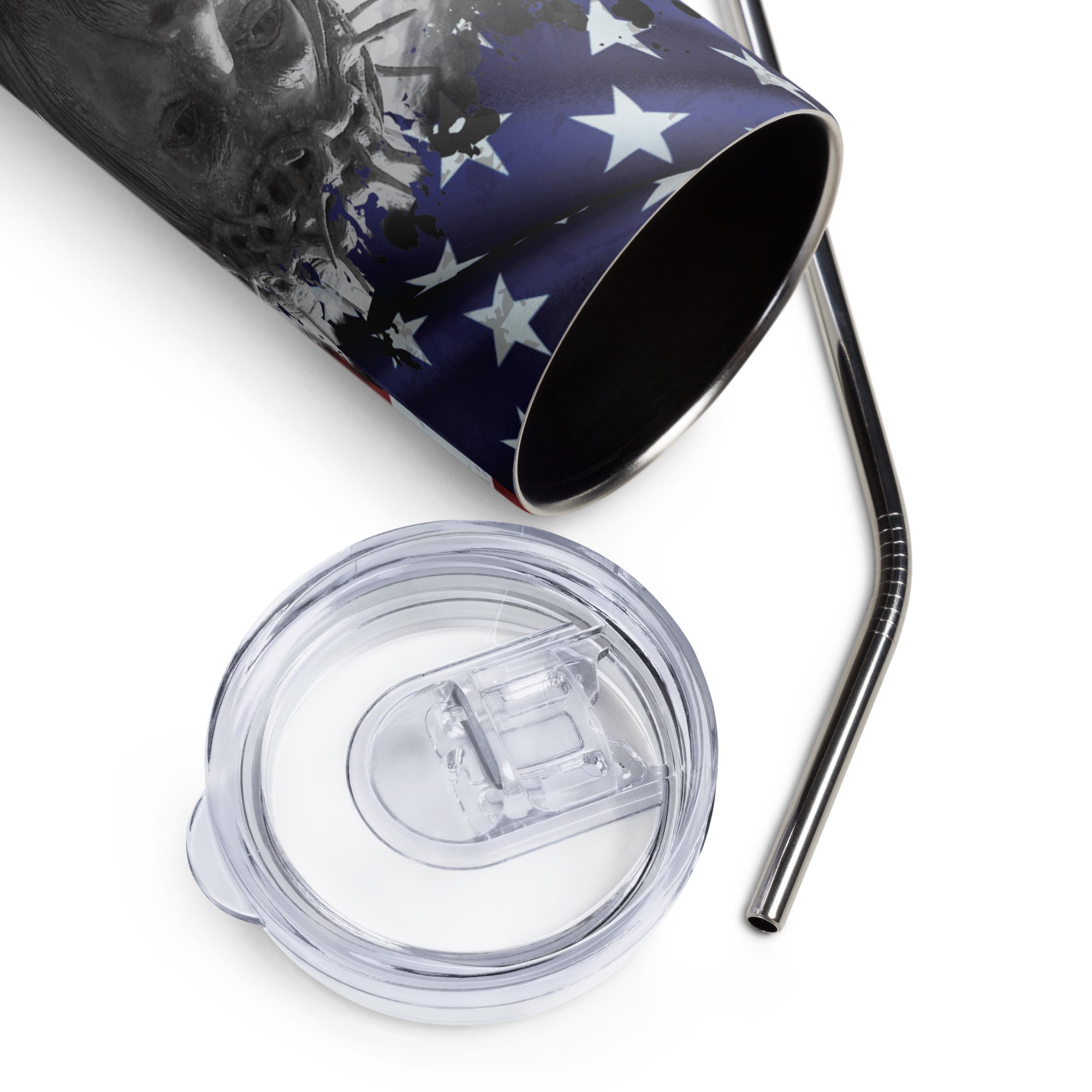 Jesus American Flag Cross Tumbler 20 oz - Stainless Steel Straw - Jesus Passion Apparel