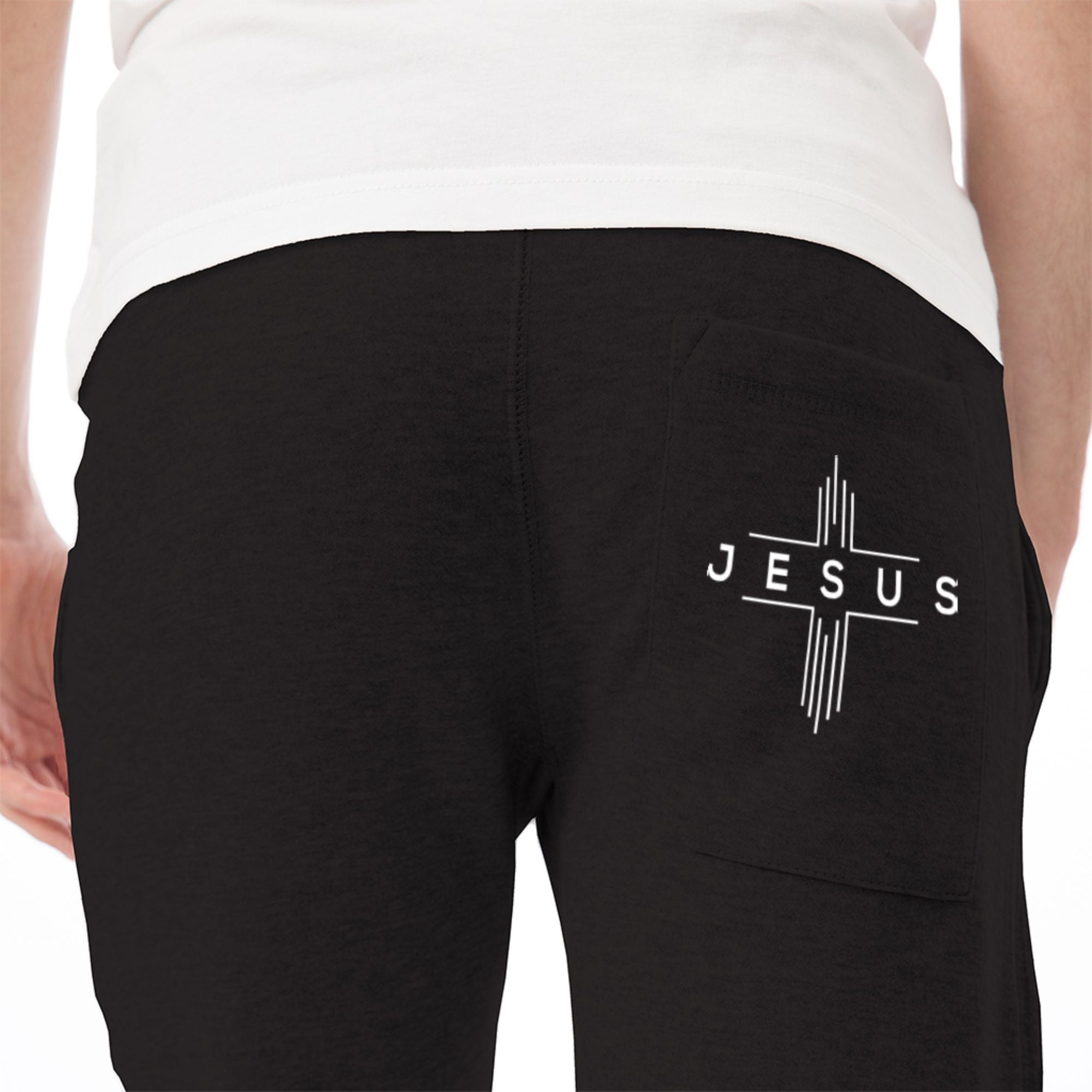 Jesus Cheveron Cross Men's Unisex Premium Fleece Joggers - Black / Red - Matching Champion T-shirt Available - Jesus Passion Apparel