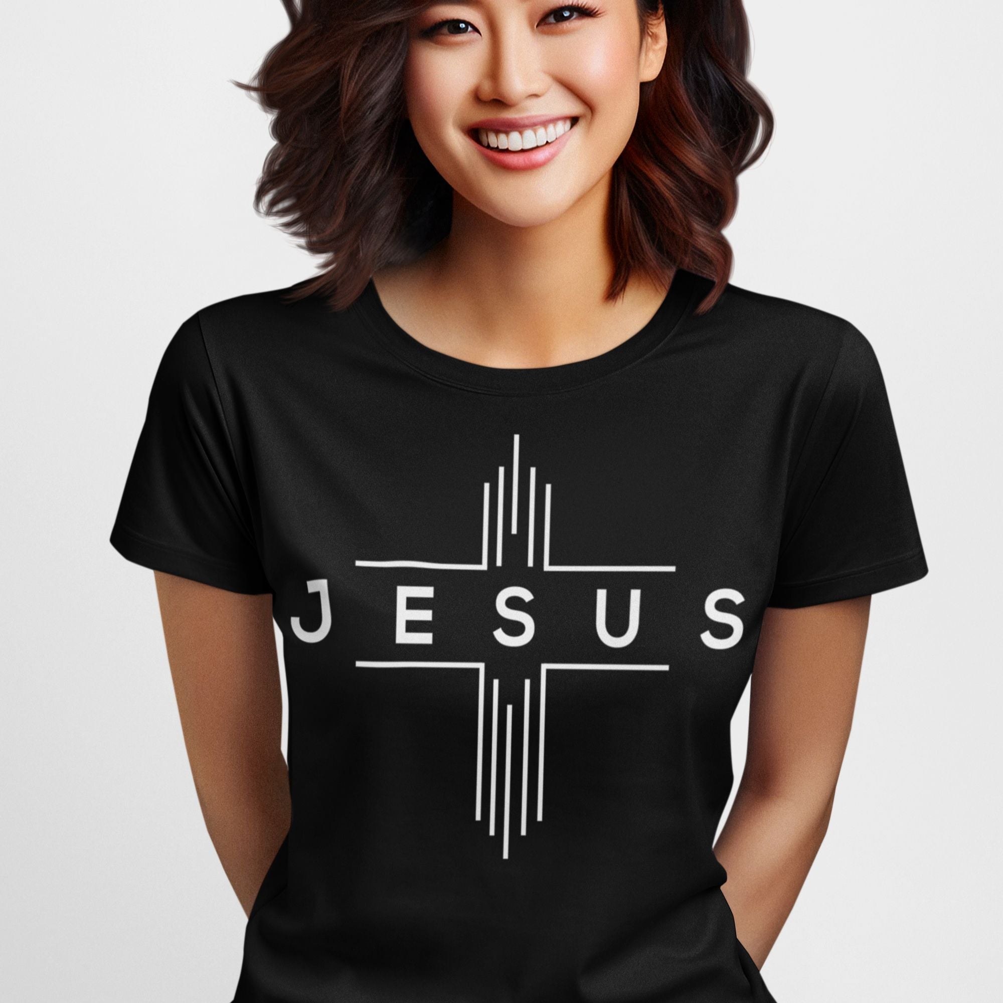 Jesus Cheveron Cross Women's Unisex Champion T-shirt - Black / Red - Matching Joggers Available - Jesus Passion Apparel