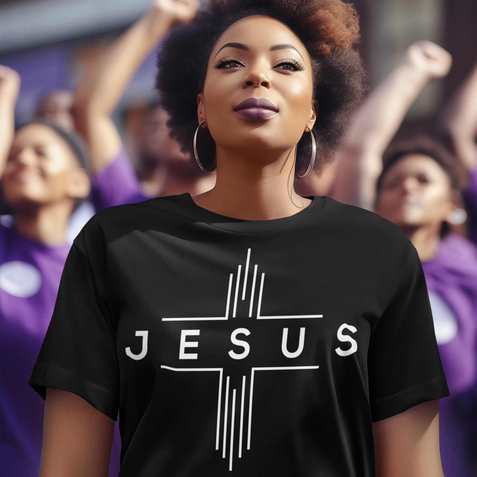 Jesus Cheveron Cross Women's Unisex Champion T-shirt - Black / Red - Matching Joggers Available - Jesus Passion Apparel