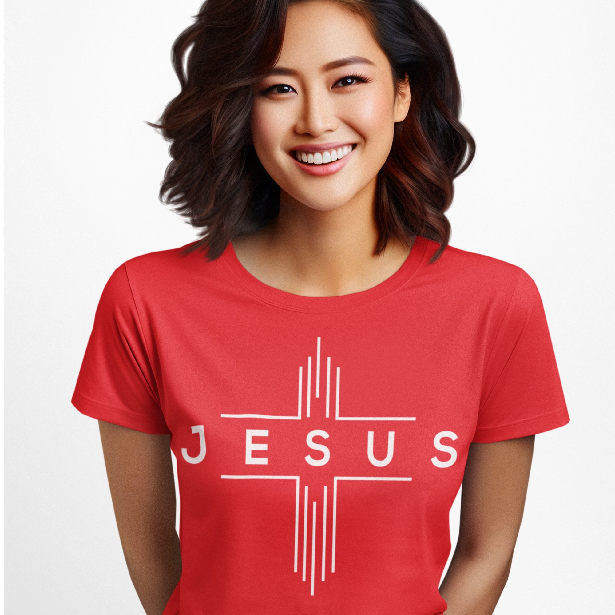 Jesus Cheveron Cross Women's Unisex Champion T-shirt - Black / Red - Matching Joggers Available - Jesus Passion Apparel