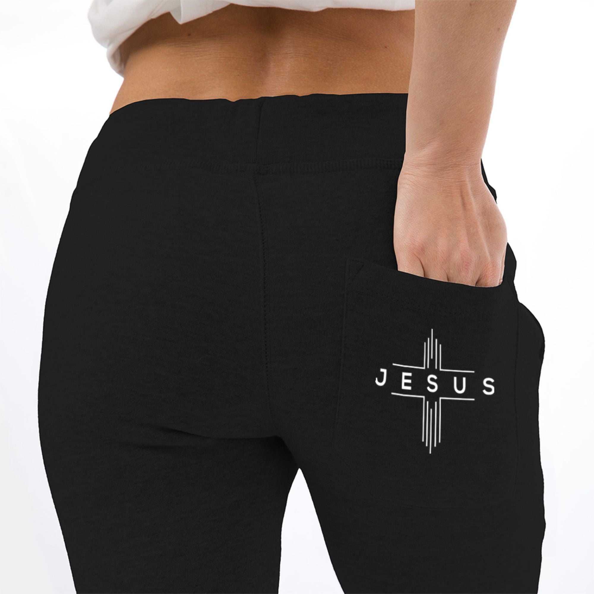 Jesus Cheveron Cross Women's Unisex Premium Fleece Joggers - Black / Red - Matching Champion T-shirt Available - Jesus Passion Apparel