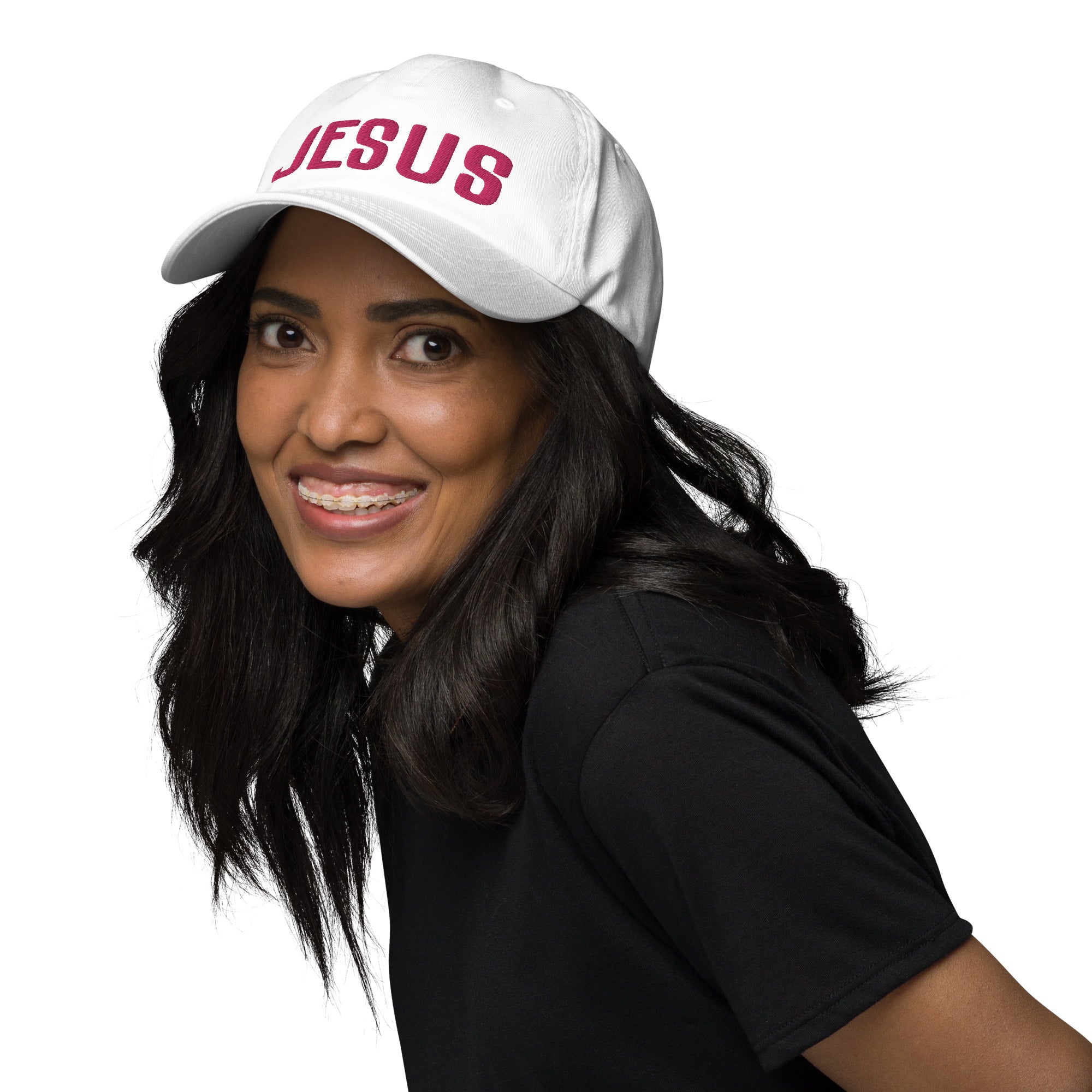 Jesus Classic Dad's Cap - White with Pink Embroidery - Jesus Passion Apparel