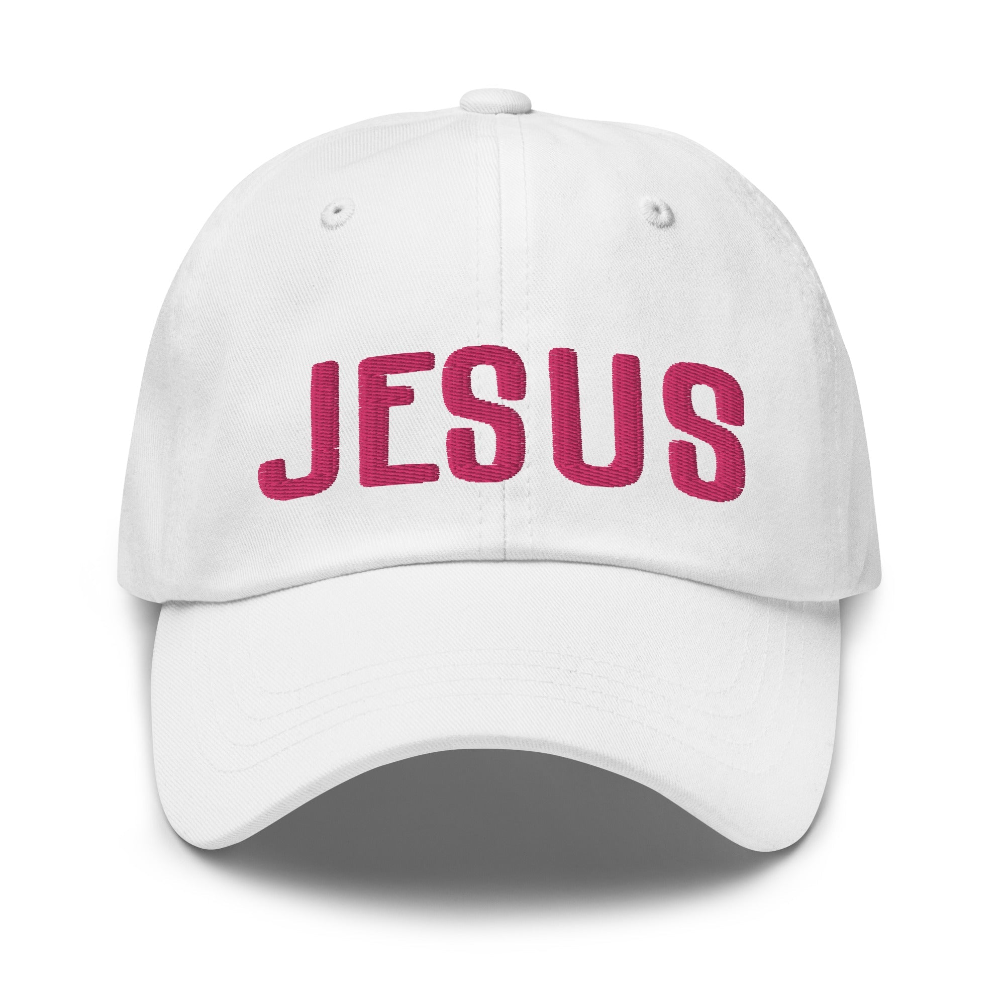 Jesus Classic Dad's Cap - White with Pink Embroidery - Jesus Passion Apparel