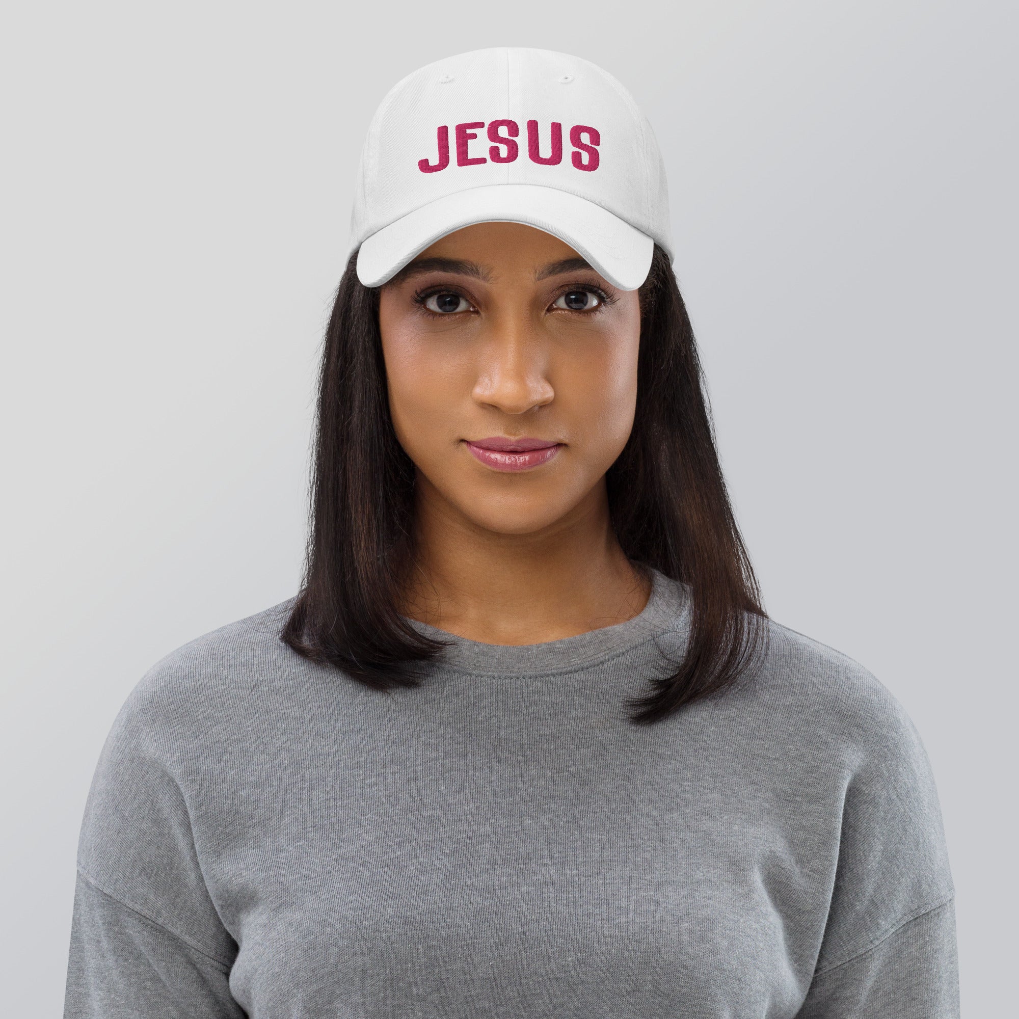 Jesus Classic Dad's Cap - White with Pink Embroidery - Jesus Passion Apparel